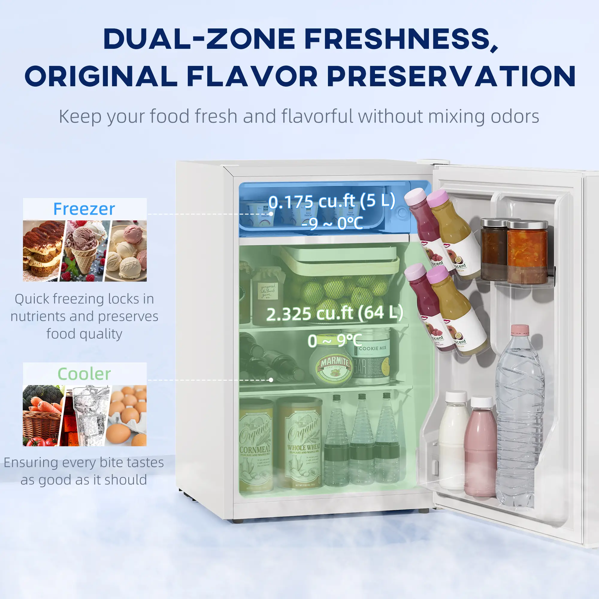 2.5 Cu.Ft Mini Fridge, Single Door Compact Refrigerator with Freezer, Adjustable Thermostat, Reversible Door, White - Image 2