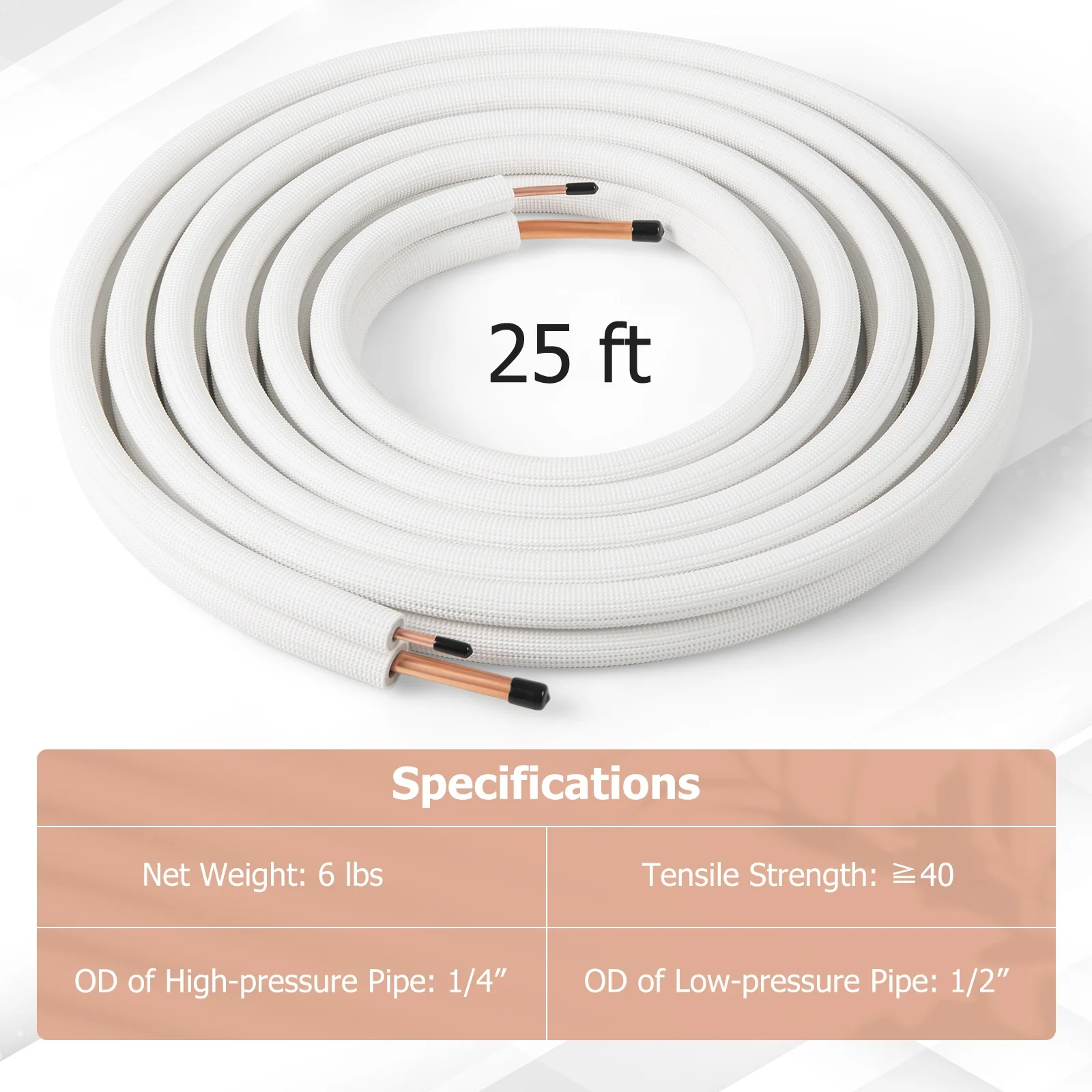 25 Ft Mini Split Line Set, 1/4 Inch 1/2 Inch Copper Pipes, White - Image 4