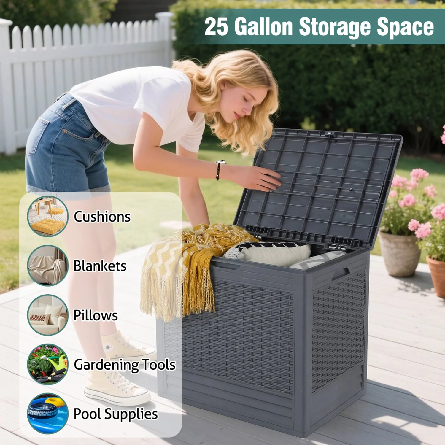 25 Gallon Outdoor Storage Box, Gray - Image 6