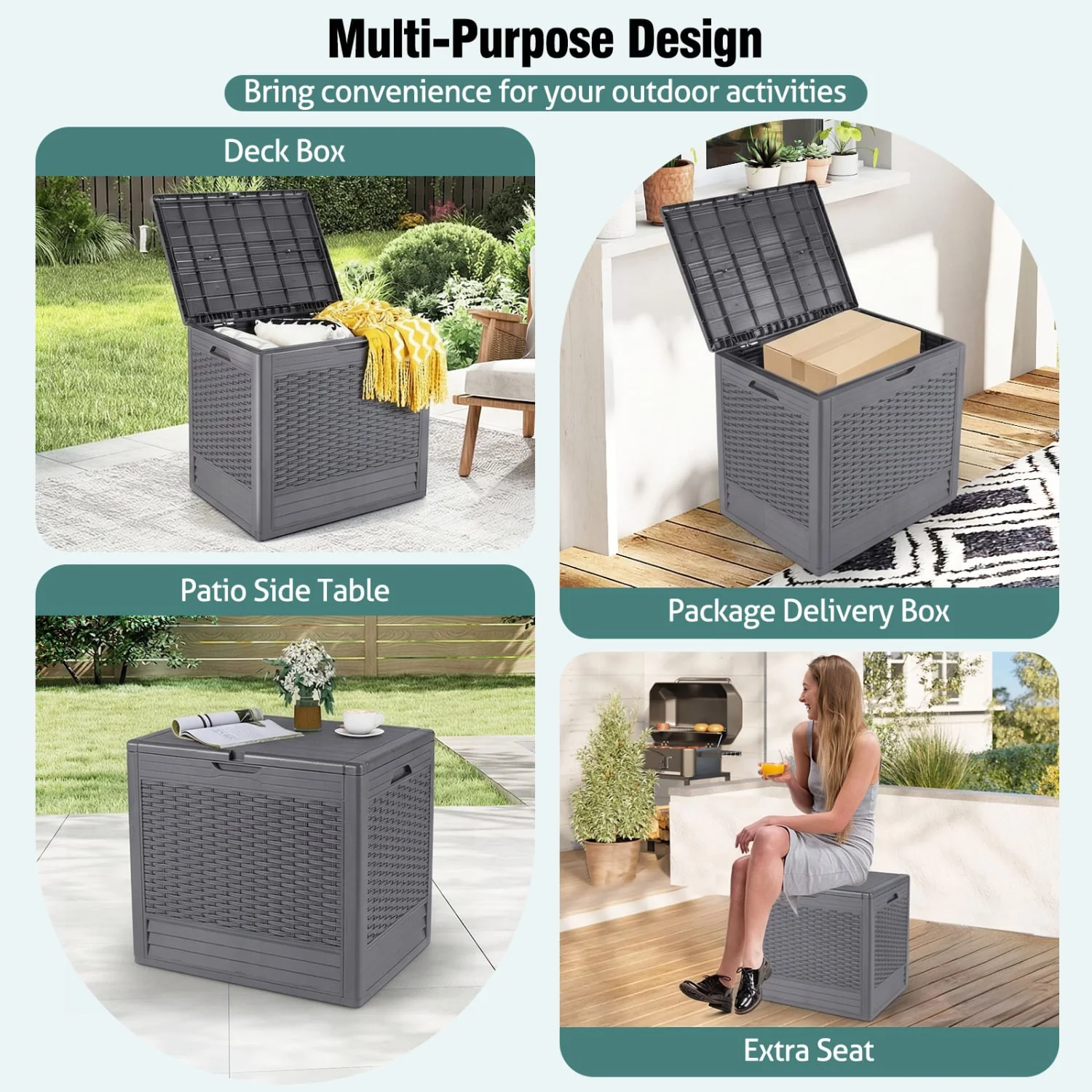 25 Gallon Outdoor Storage Box, Gray - Image 8