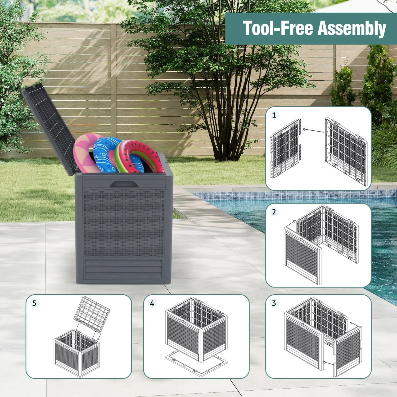 25 Gallon Outdoor Storage Box, Gray - Image 9