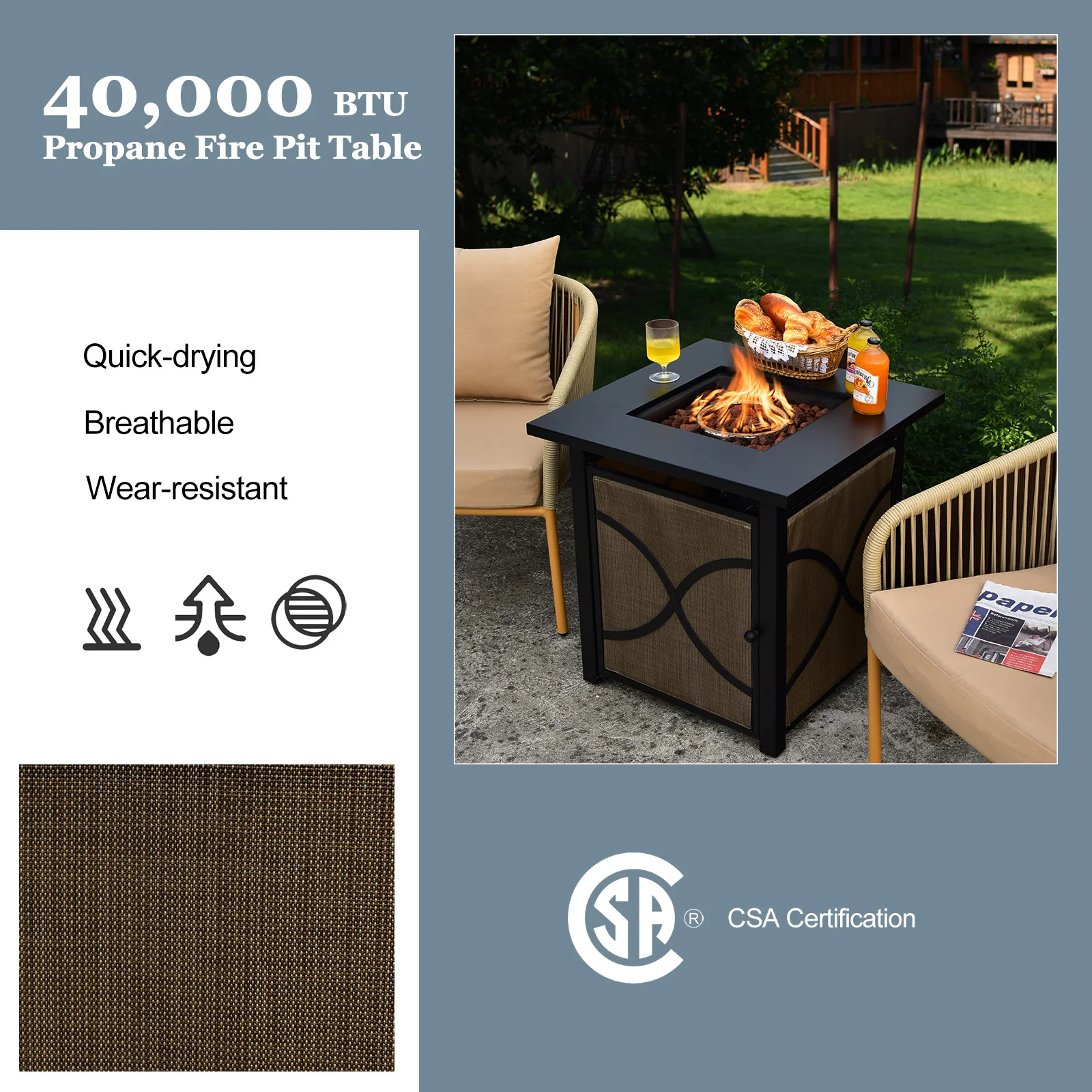 25 Inch 40000 BTU Propane Fire Pit Table, With Lid And Fire Glass, Multicolor - Image 10