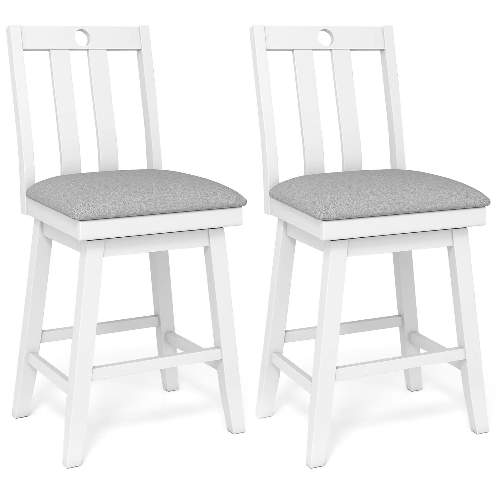 25 Inch Bar Stools Set of 2, Upholstered, 360° Rotation Seat, White - Image 4