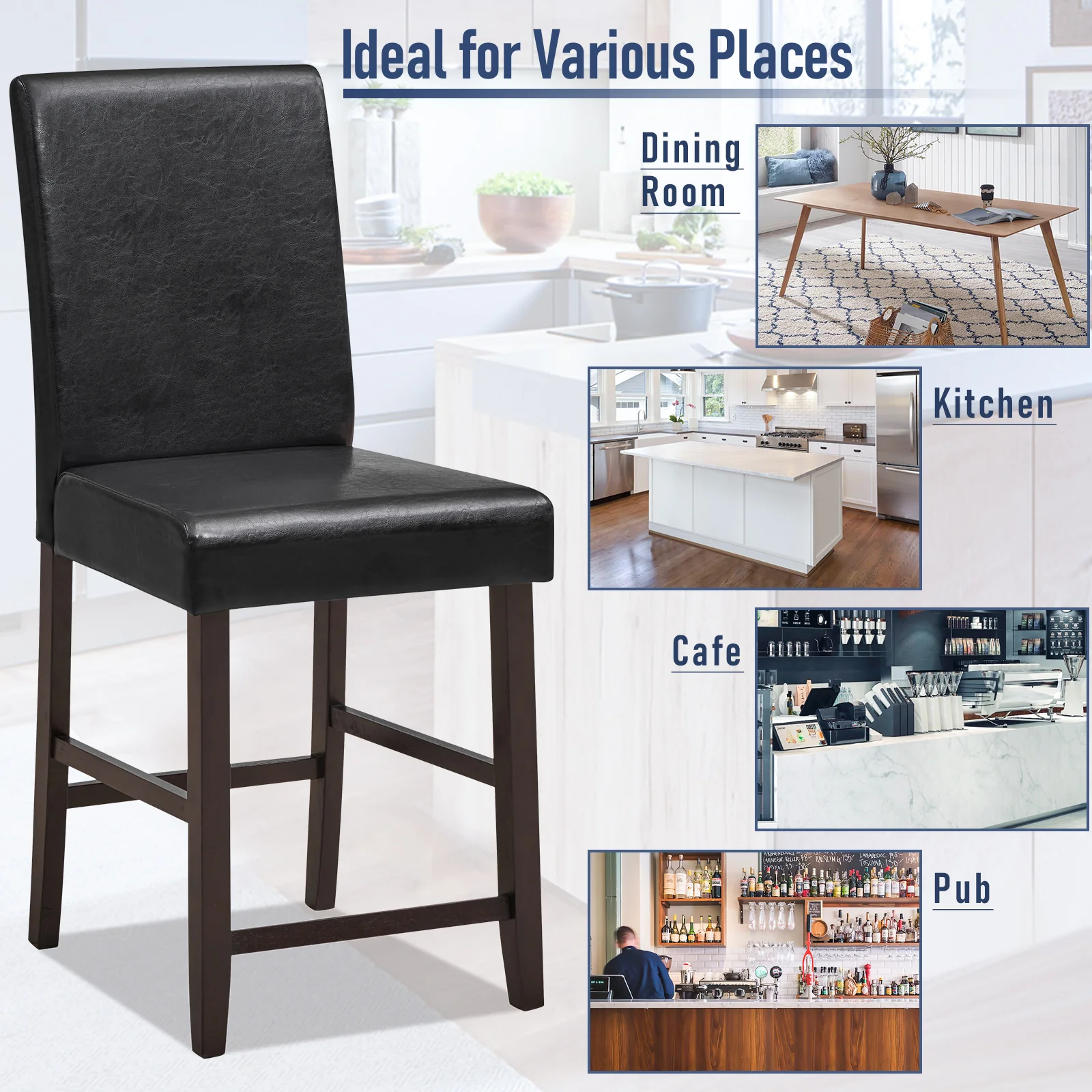 25 Inch Counter Height Bar Stools, Set of 2, Black - Image 10