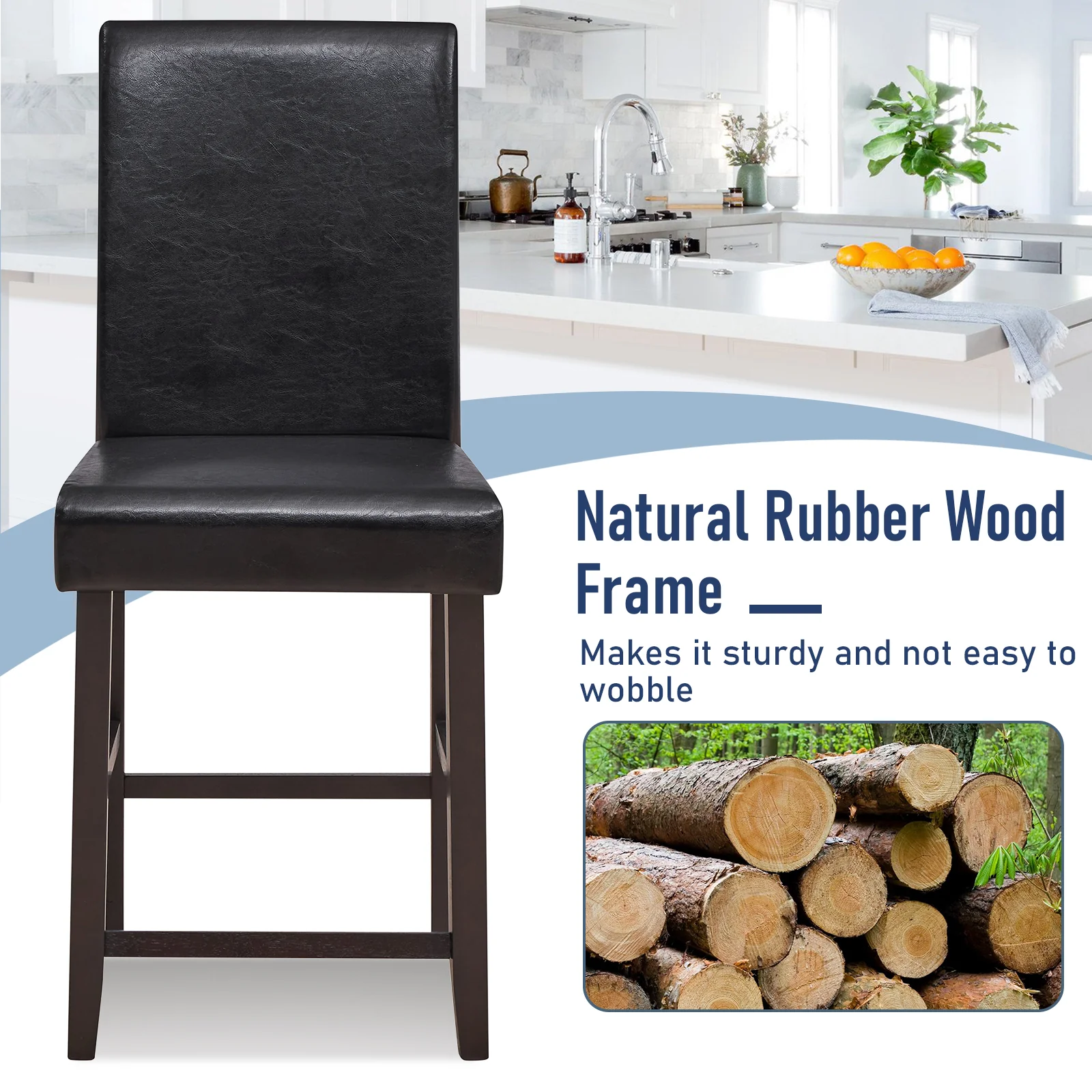 25 Inch Counter Height Bar Stools, Set of 2, Black - Image 8