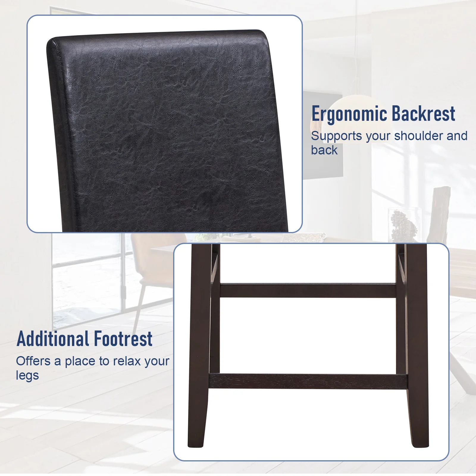 25 Inch Counter Height Bar Stools, Set of 2, Black - Image 9