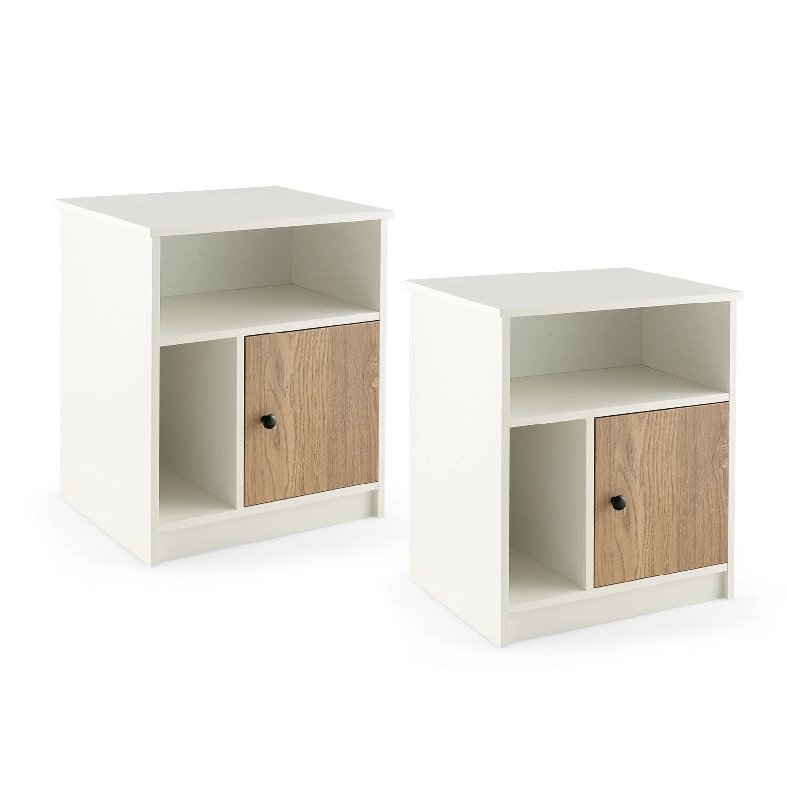 25 Inch Nightstand With Door, 2 Open Shelves, White