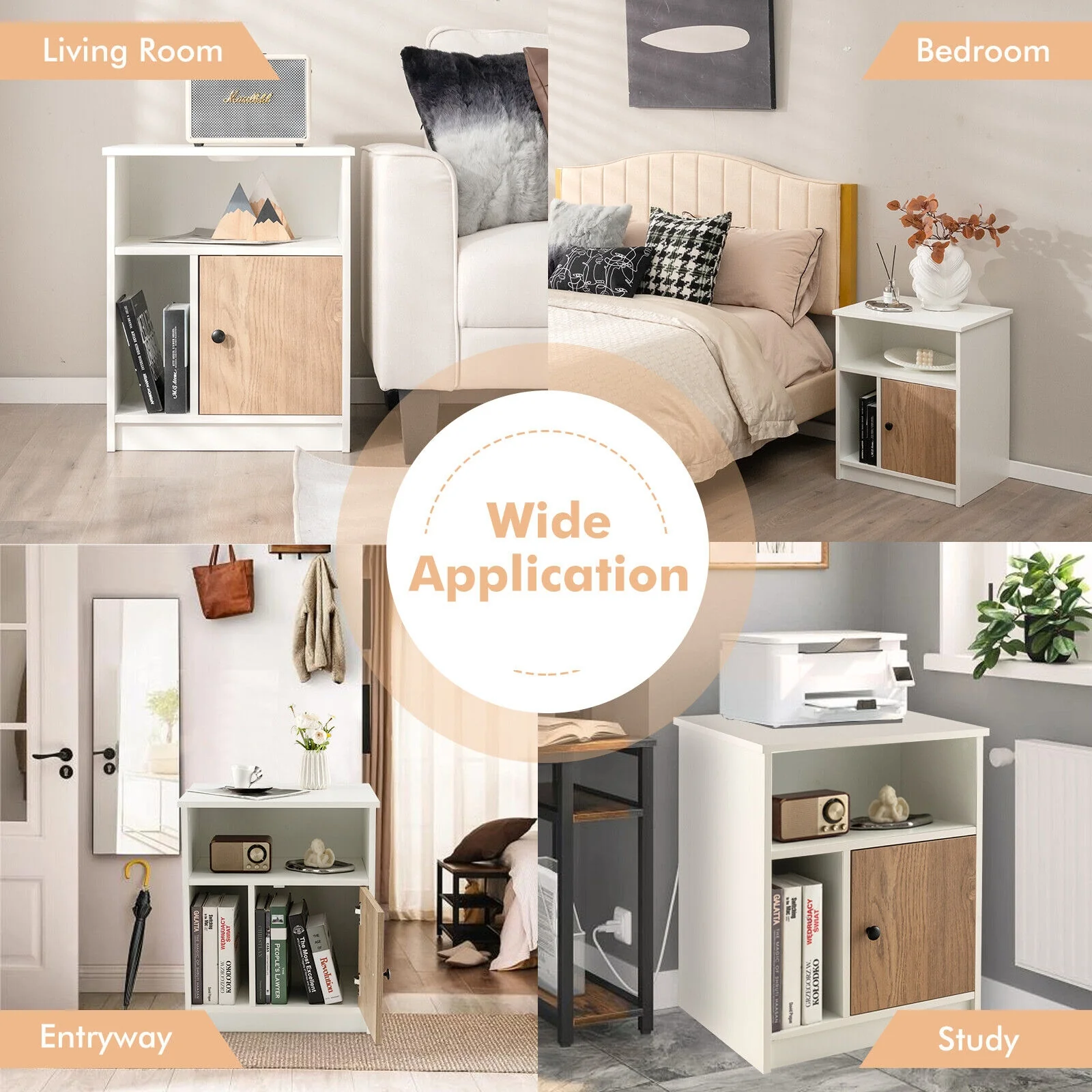 25 Inch Nightstand With Door, 2 Open Shelves, White - Image 10