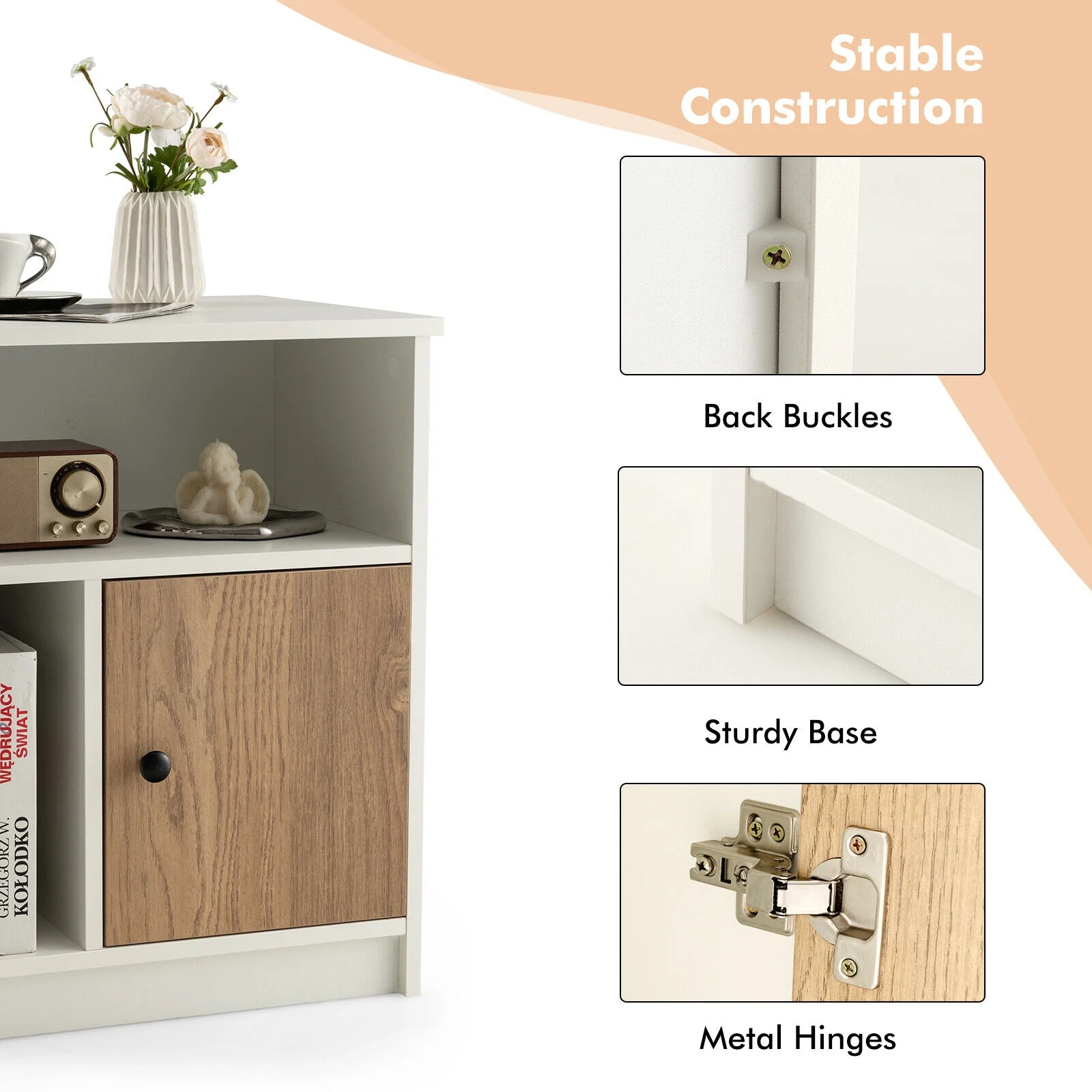25 Inch Nightstand With Door, 2 Open Shelves, White - Image 6