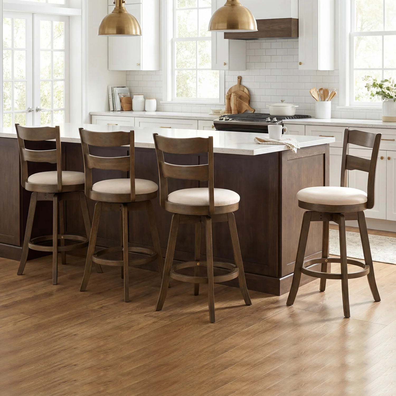 25 Inch Swivel Counter Barstools with Backrest & Upholstered Seat-Set of 4, Taupe - Image 2