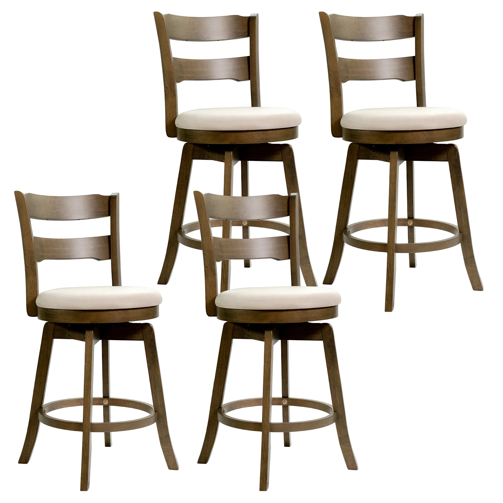 25 Inch Swivel Counter Barstools with Backrest & Upholstered Seat-Set of 4, Taupe - Image 3