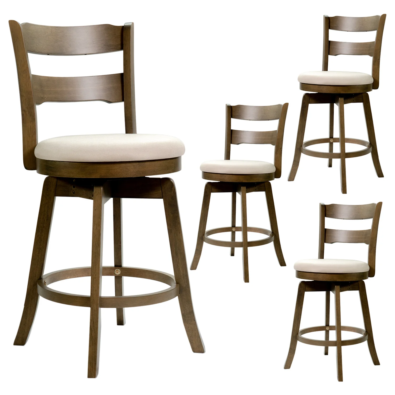 25 Inch Swivel Counter Barstools with Backrest & Upholstered Seat-Set of 4, Taupe - Image 4