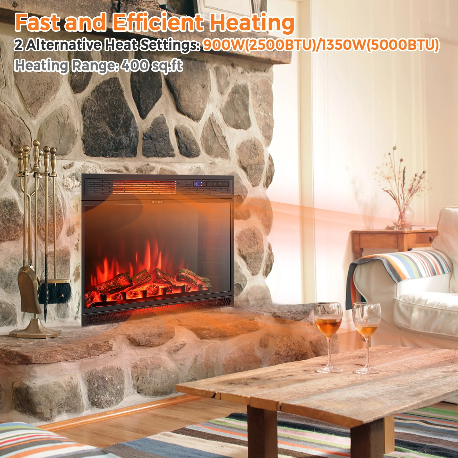 25 Inches Recessed Electric Heater, Black - Image 2