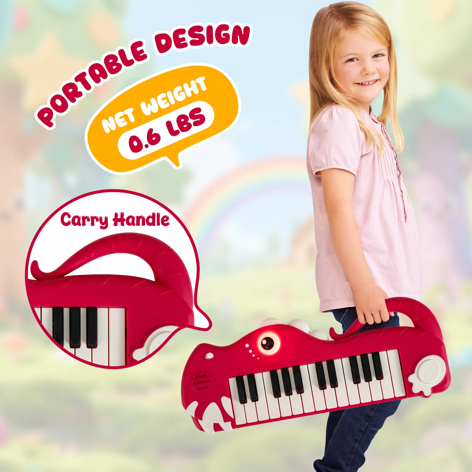 25-Key Dinosaur Piano Keyboard, With Music And Light, Red - Image 10