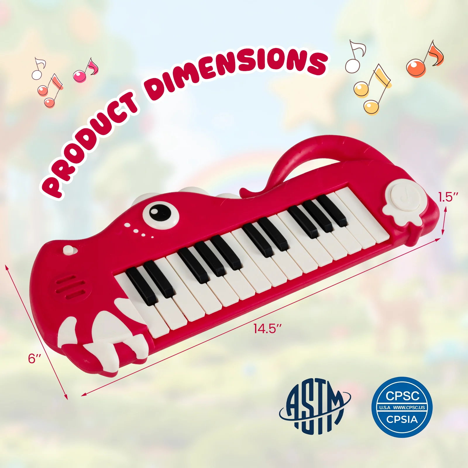 25-Key Dinosaur Piano Keyboard, With Music And Light, Red - Image 6