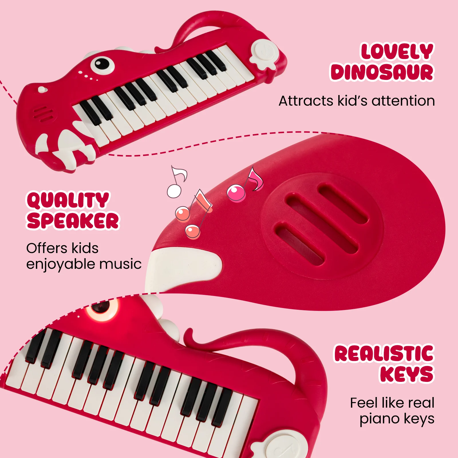 25-Key Dinosaur Piano Keyboard, With Music And Light, Red - Image 8