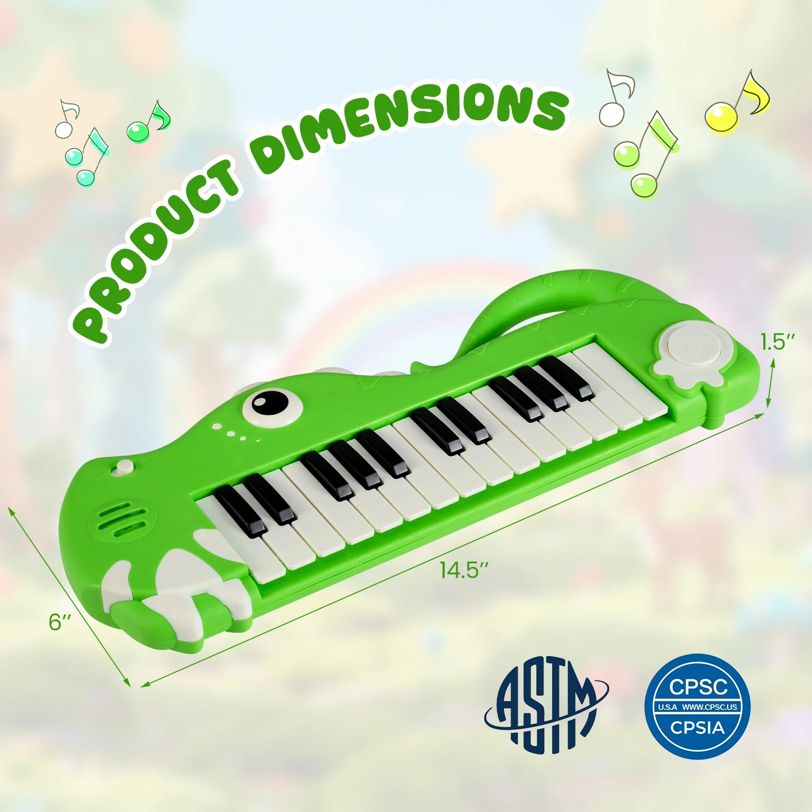 25-Key Kids Piano Keyboard, Dinosaur Shape, Digital Piano, Green - Image 6