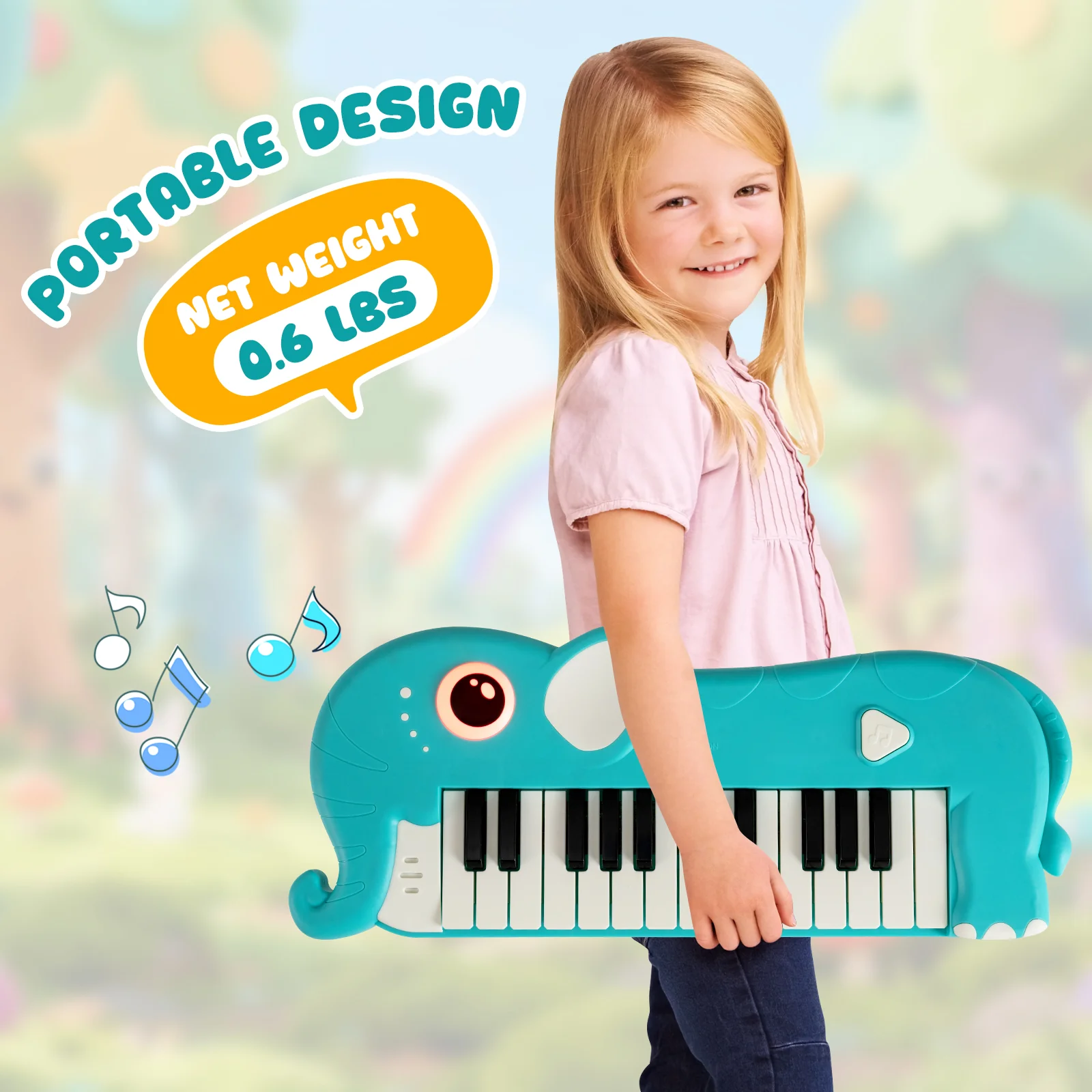 25-Key Kids Piano Keyboard, Elephant Shape, With Music And Light, Blue - Image 10