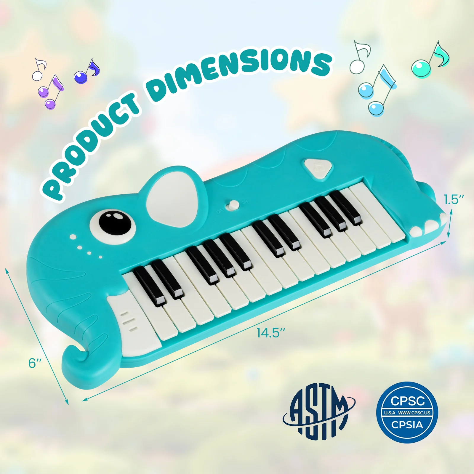 25-Key Kids Piano Keyboard, Elephant Shape, With Music And Light, Blue - Image 6