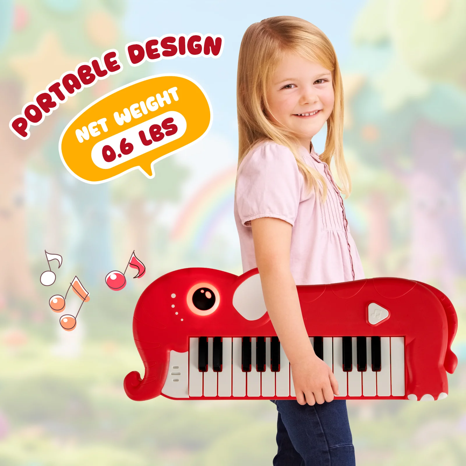 25-Key Kids Piano Keyboard, Elephant Shape, Red - Image 10