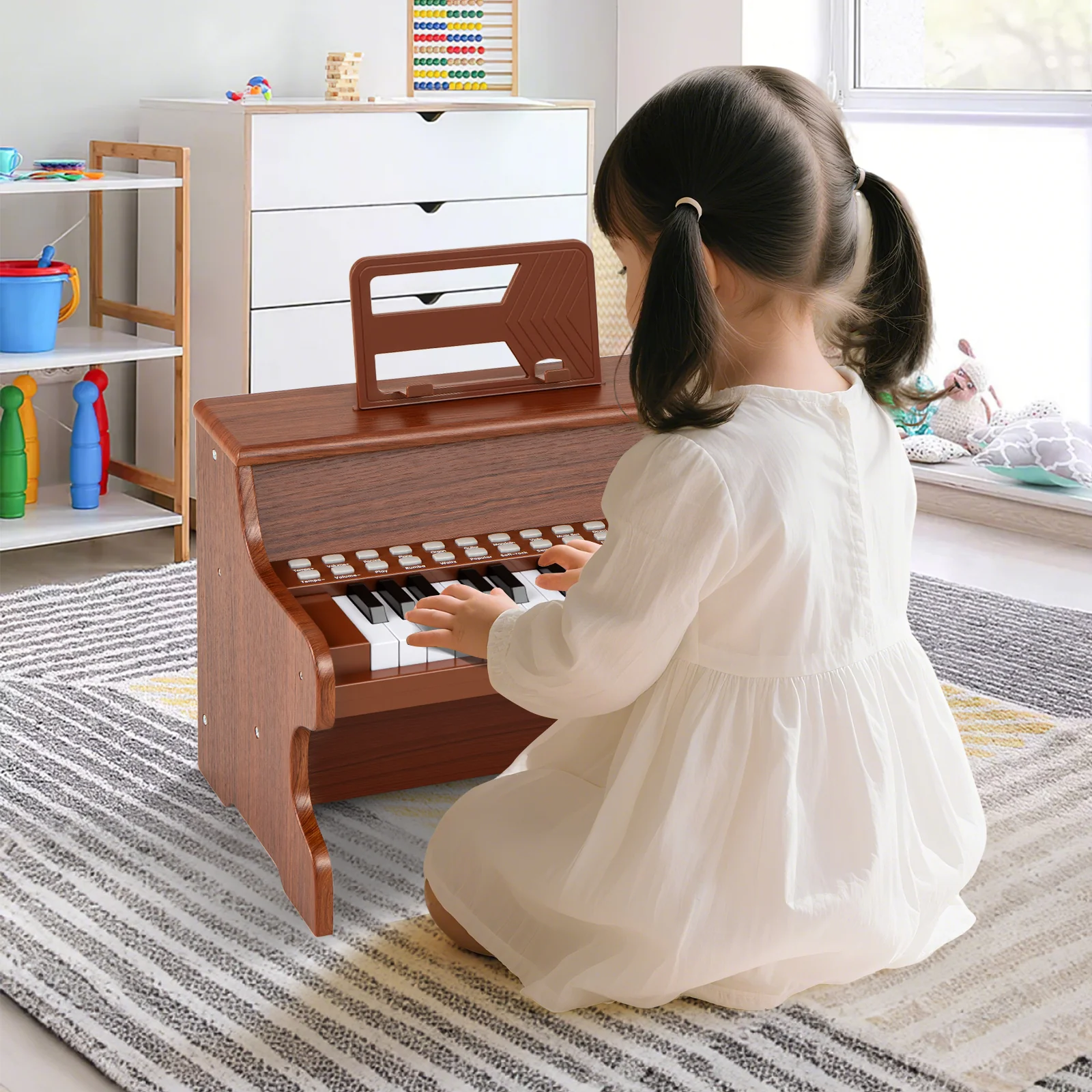 25 Keys Kids Piano Keyboard, Adjustable Speed, Teaching Mode, Brown - Image 3