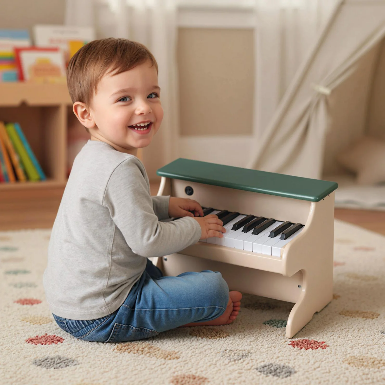 25 Keys Kids Piano Keyboard Wooden Digital Piano Toy with Removable Music Stand, Green - Image 2
