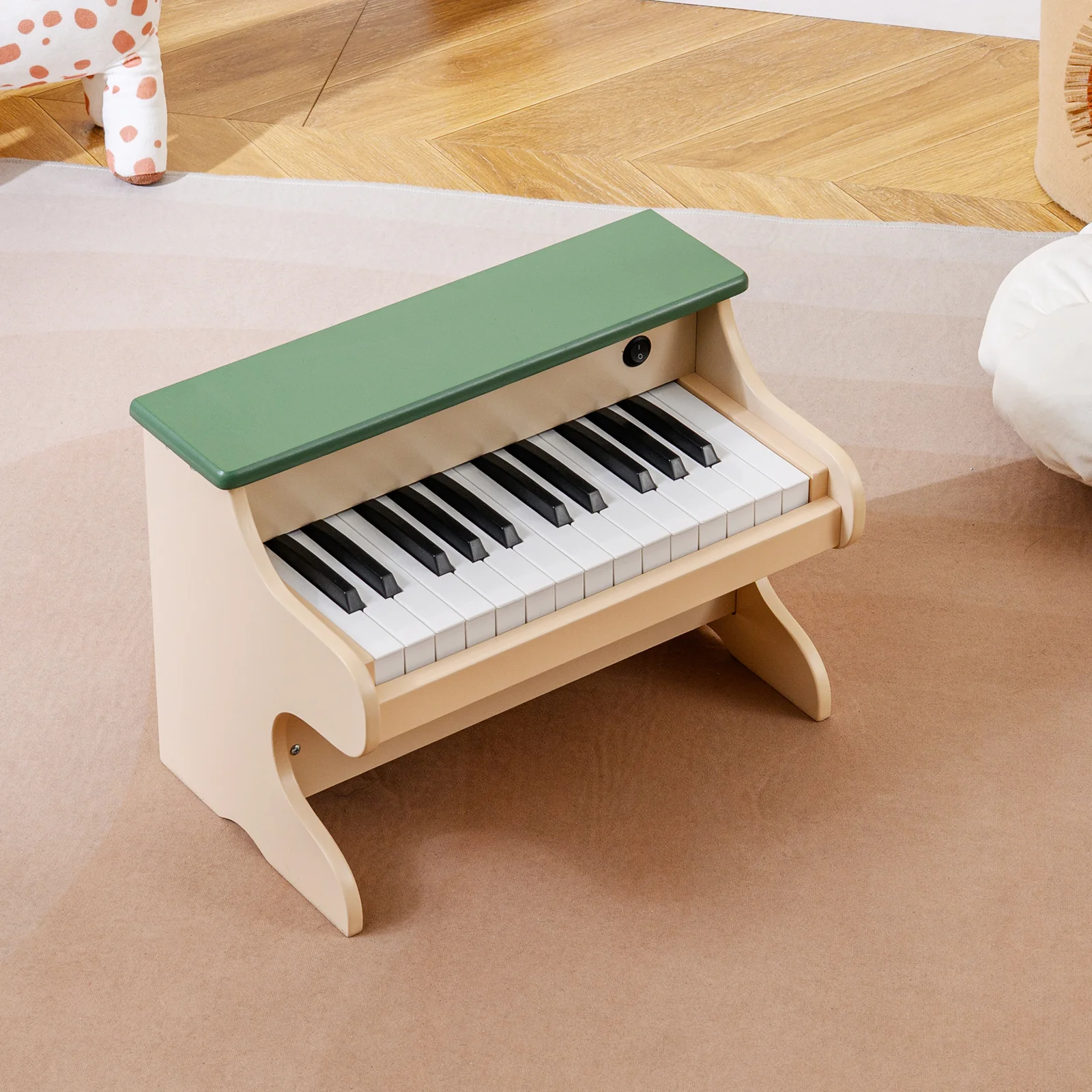 25 Keys Kids Piano Keyboard Wooden Digital Piano Toy with Removable Music Stand, Green - Image 3
