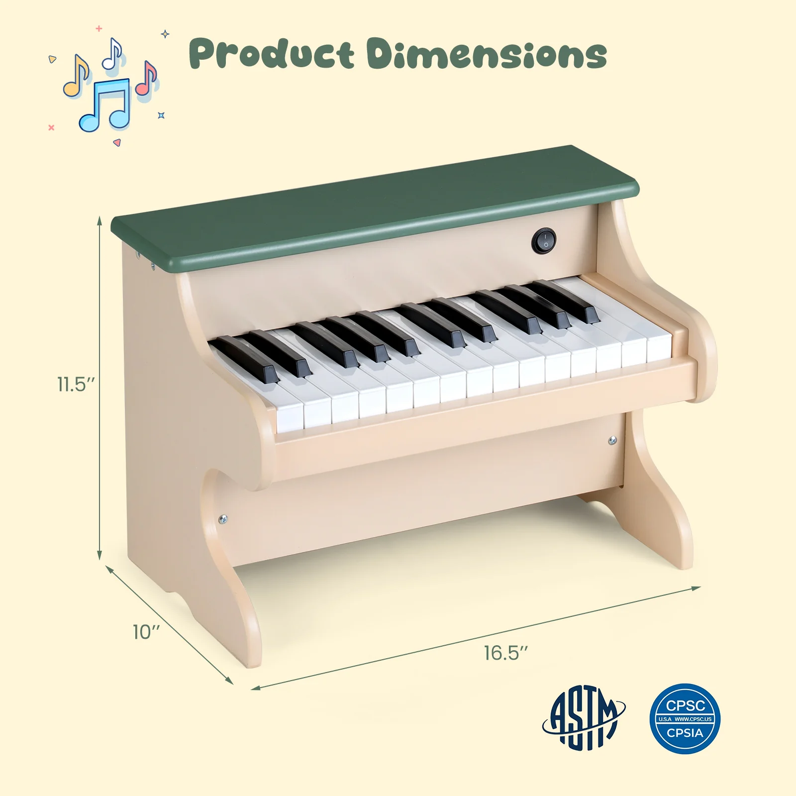 25 Keys Kids Piano Keyboard Wooden Digital Piano Toy with Removable Music Stand, Green - Image 5
