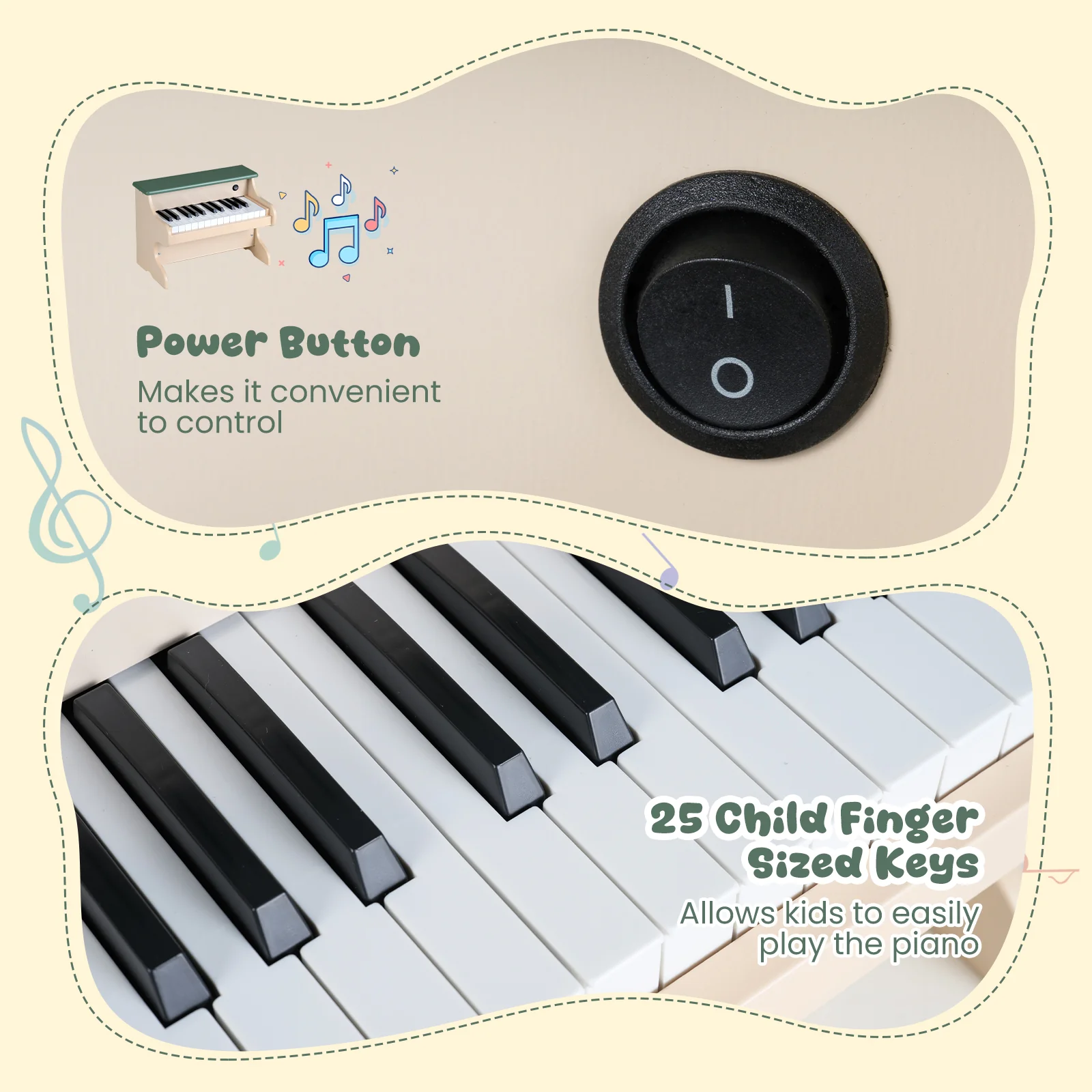 25 Keys Kids Piano Keyboard Wooden Digital Piano Toy with Removable Music Stand, Green - Image 9