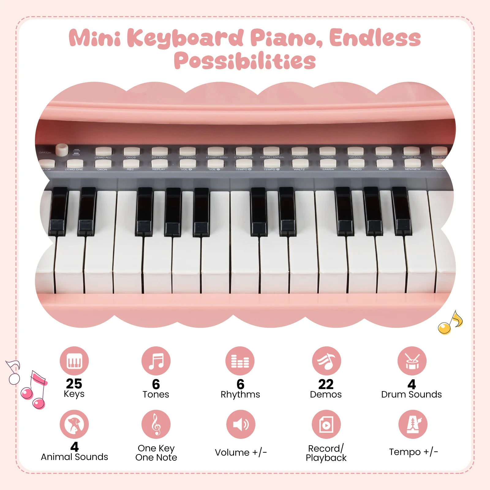 25 Keys Mini Keyboard Piano With Stool, For Kids 3+ Years, Pink - Image 8