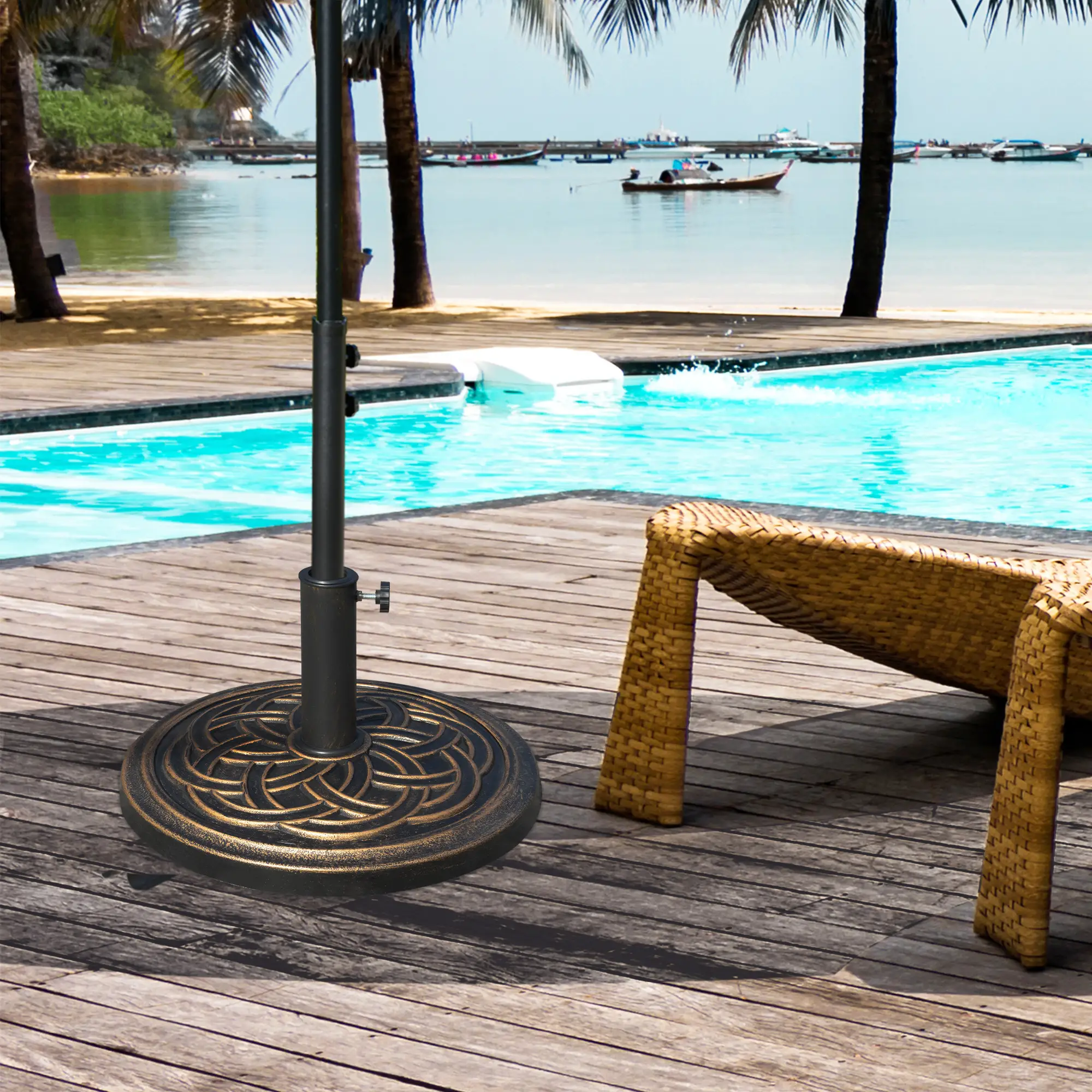 25 lb Heavy Duty Patio Umbrella Base, Round Stand, Outdoor, Bronze - Image 2