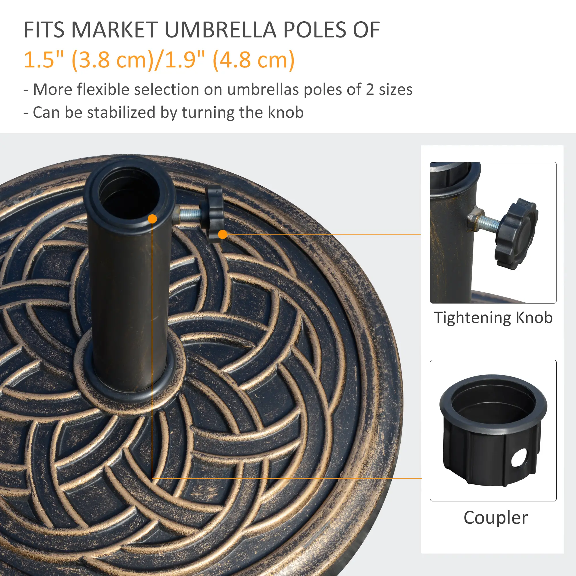 25 lb Heavy Duty Patio Umbrella Base, Round Stand, Outdoor, Bronze - Image 4