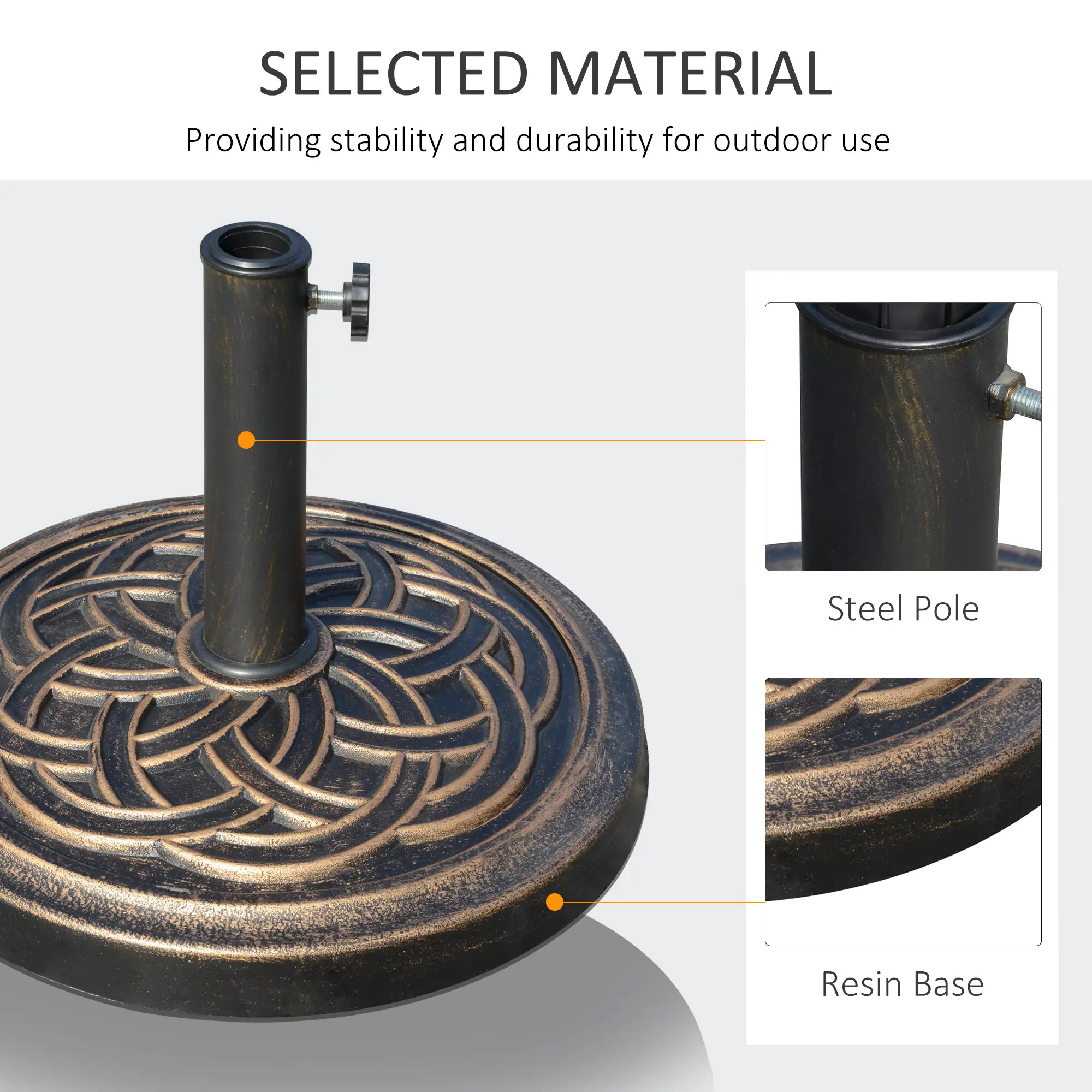 25 lb Heavy Duty Patio Umbrella Base, Round Stand, Outdoor, Bronze - Image 5