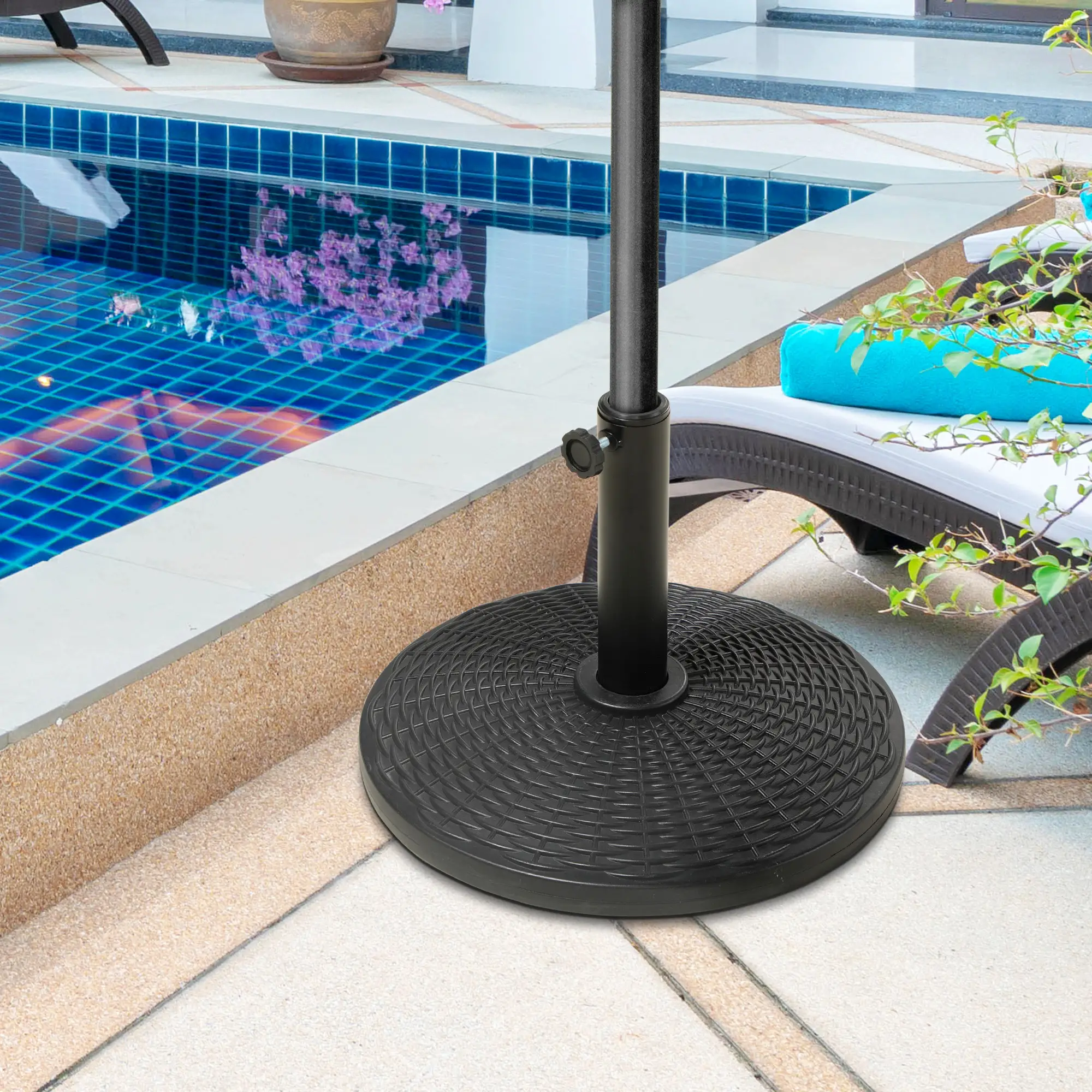 25 lbs Umbrella Base, 17.5" Round, Rattan Design, Black - Image 2