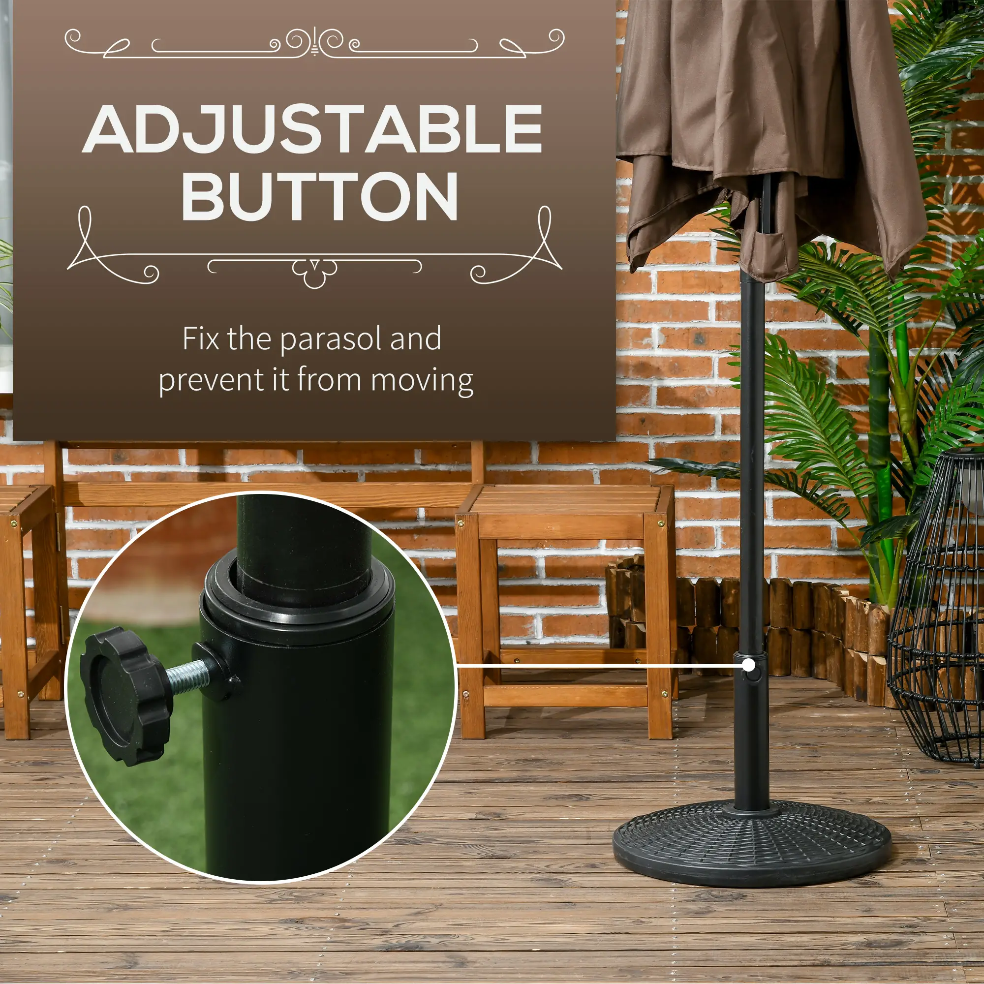 25 lbs Umbrella Base, 17.5" Round, Rattan Design, Black - Image 4