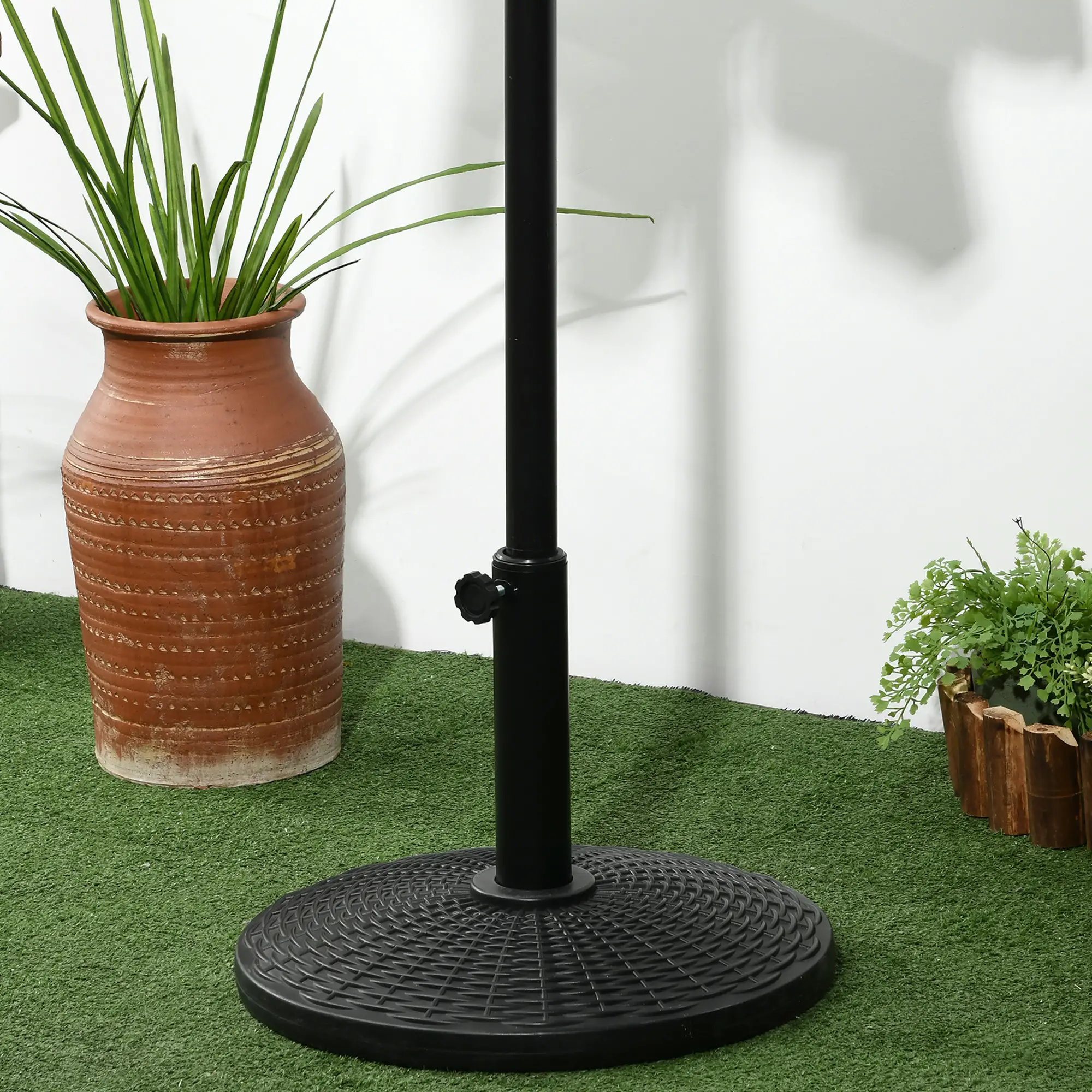 25 lbs Umbrella Base, 17.5" Round, Rattan Design, Black - Image 7