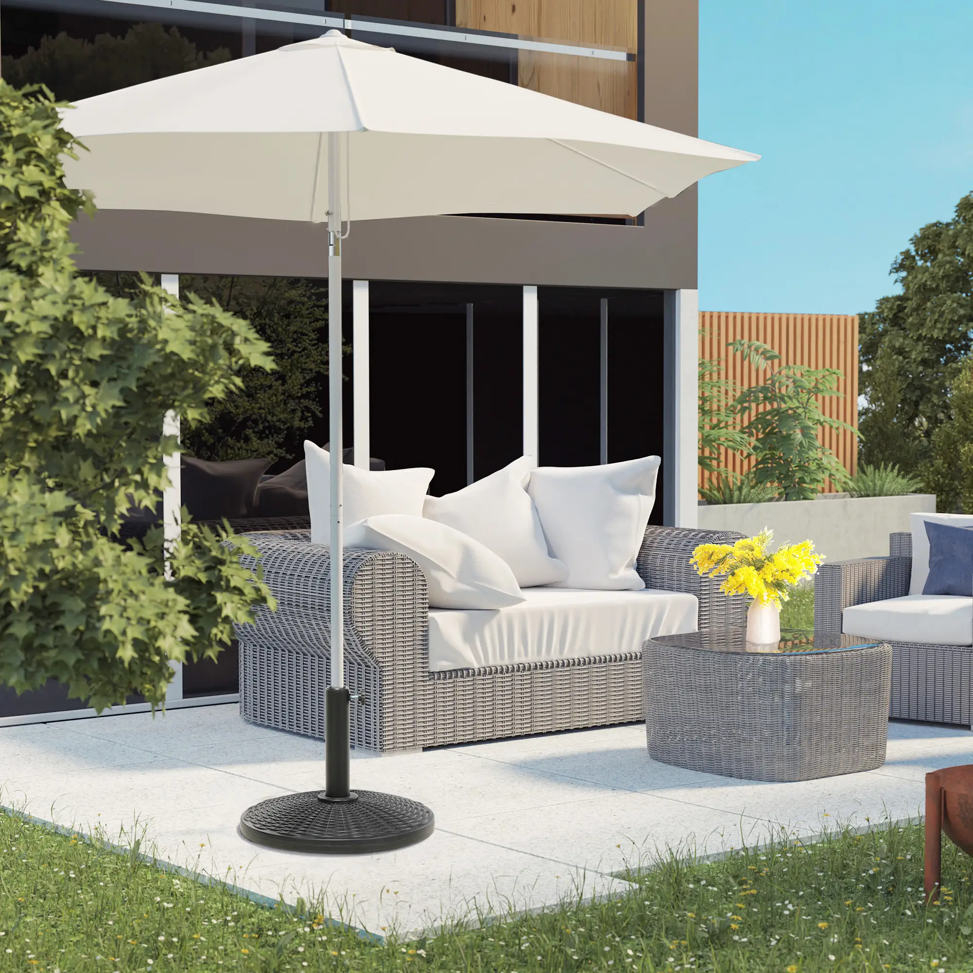 25 lbs Umbrella Base, 17.5" Round, Rattan Design, Black - Image 8