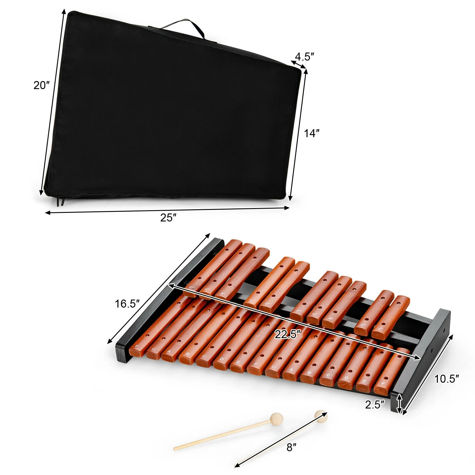 25 Notes Xylophone, Wooden Percussion Educational Instrument, Black - Image 5