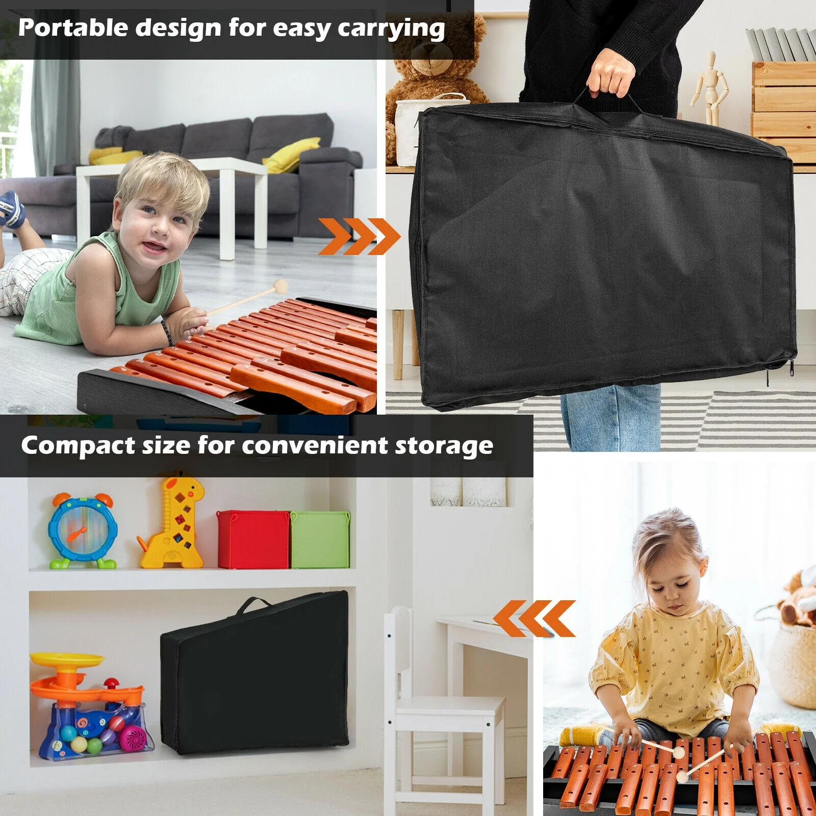 25 Notes Xylophone, Wooden Percussion Educational Instrument, Black - Image 7
