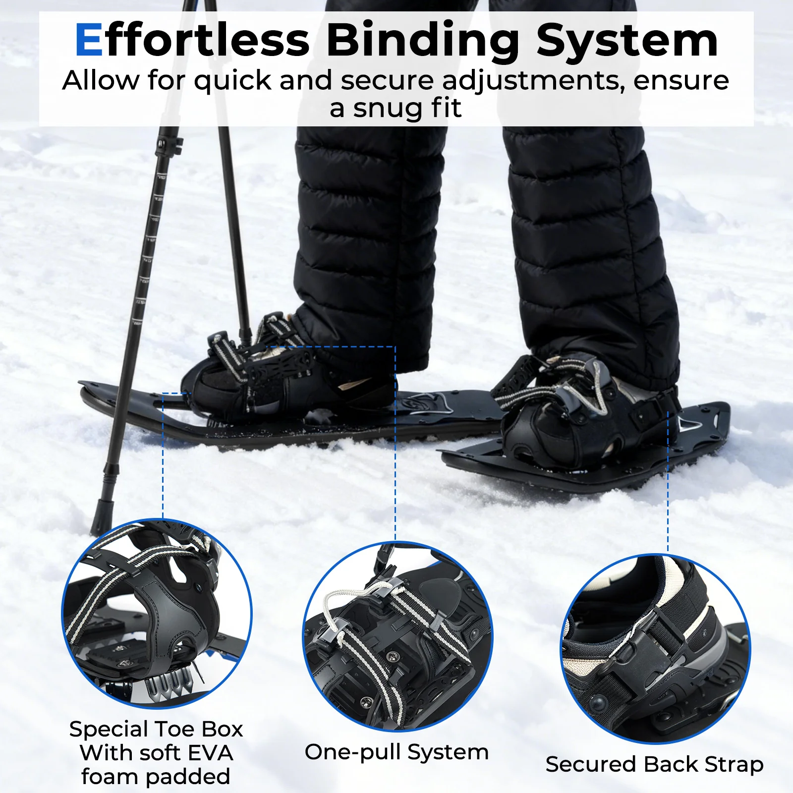 25” Snowshoes with Trekking Poles, Black - Image 10