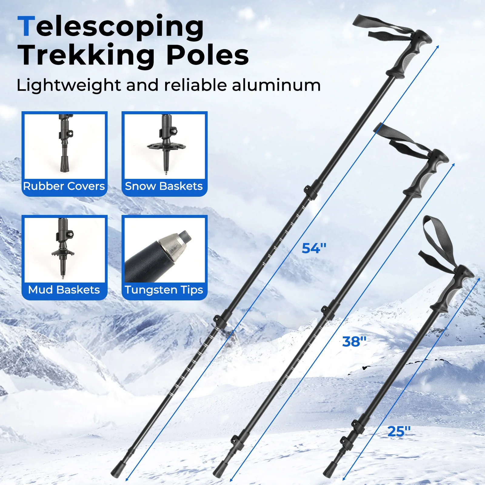 25” Snowshoes with Trekking Poles, Black - Image 4