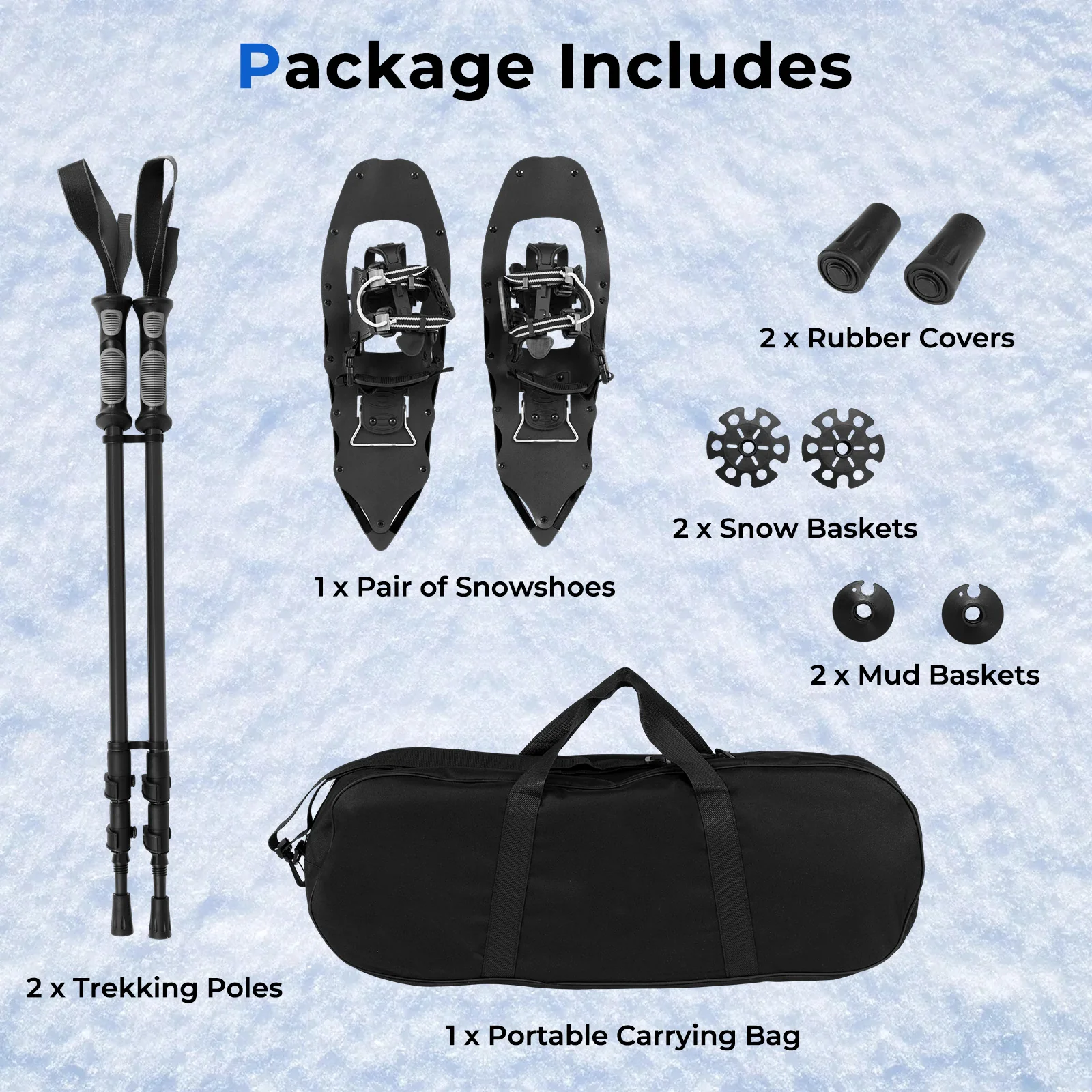 25” Snowshoes with Trekking Poles, Black - Image 5