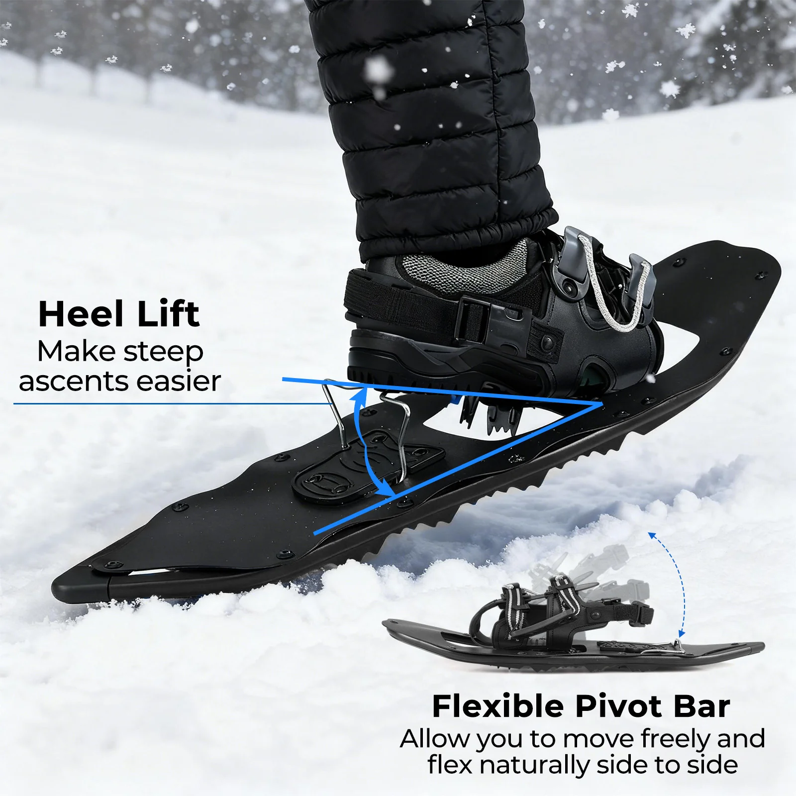 25” Snowshoes with Trekking Poles, Black - Image 9