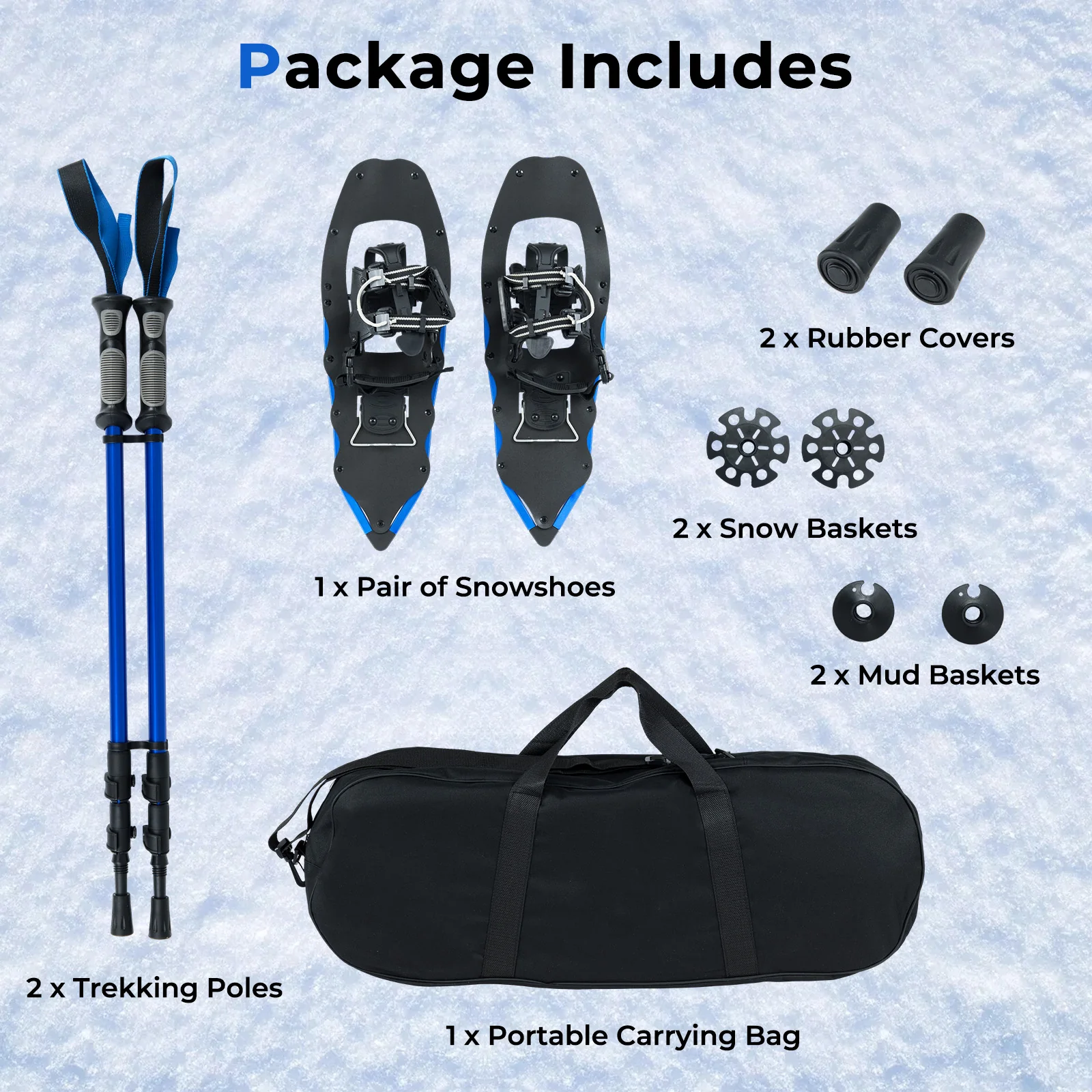 25” Snowshoes with Trekking Poles, Blue - Image 5