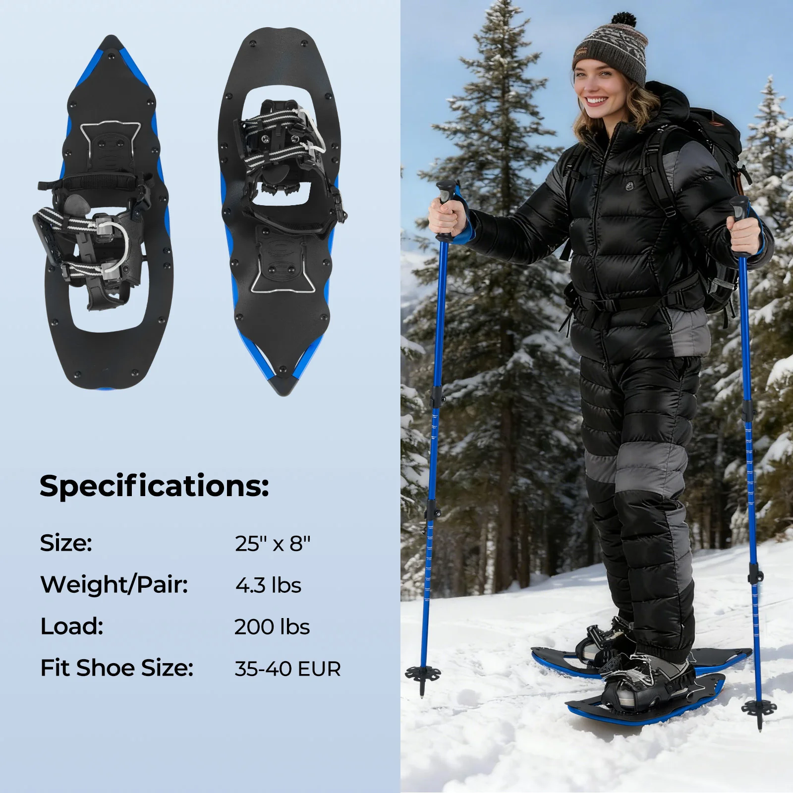 25” Snowshoes with Trekking Poles, Blue - Image 6