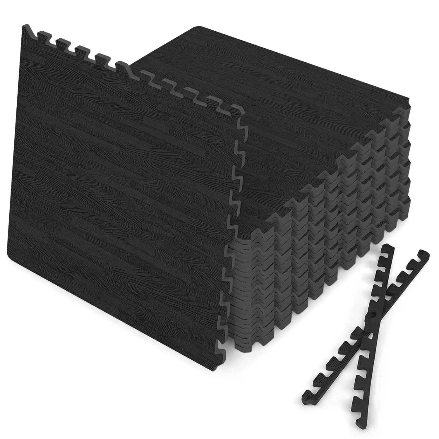 25 Tiles Wood Grain Foam Floor Mats, Black