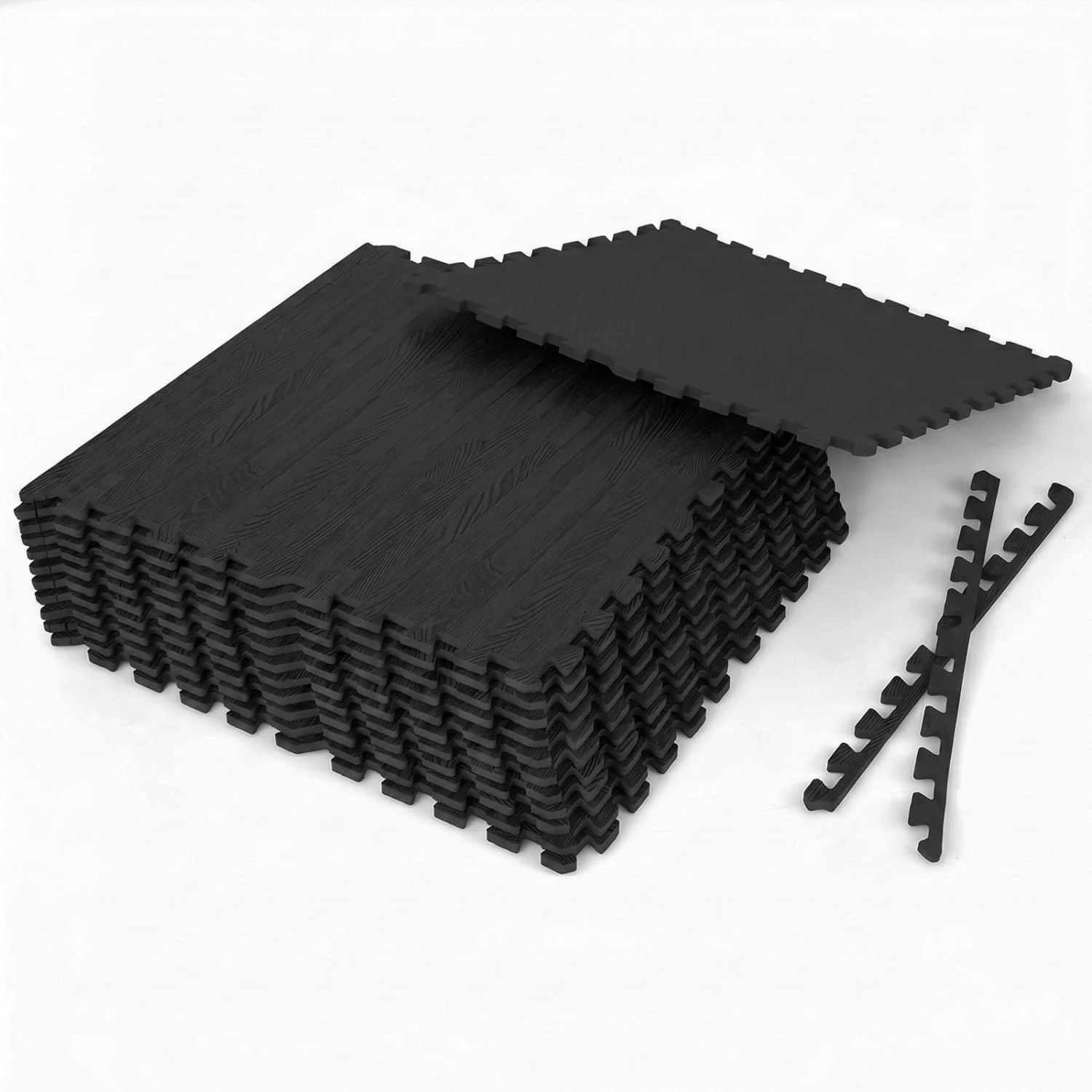 25 Tiles Wood Grain Foam Floor Mats, Black - Image 4