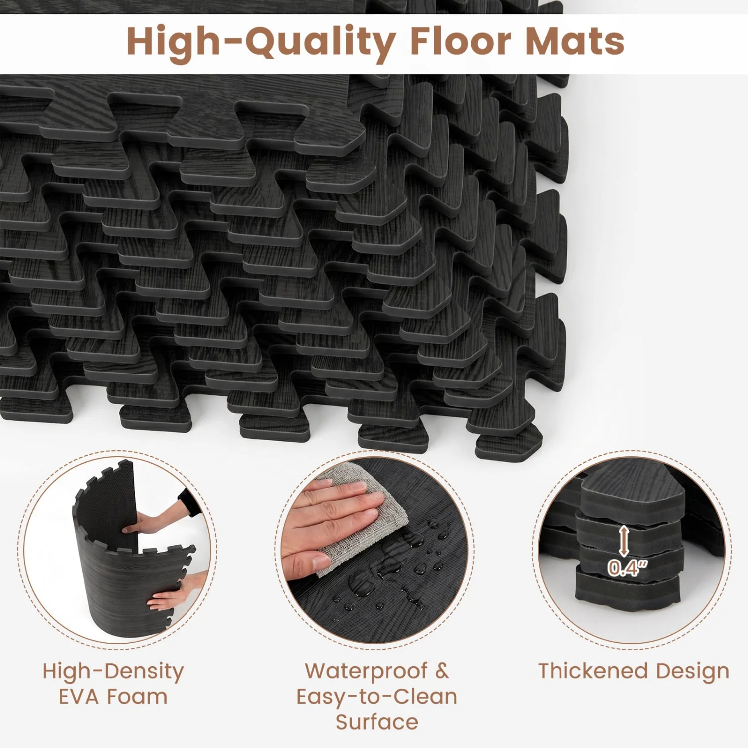25 Tiles Wood Grain Foam Floor Mats, Black - Image 6