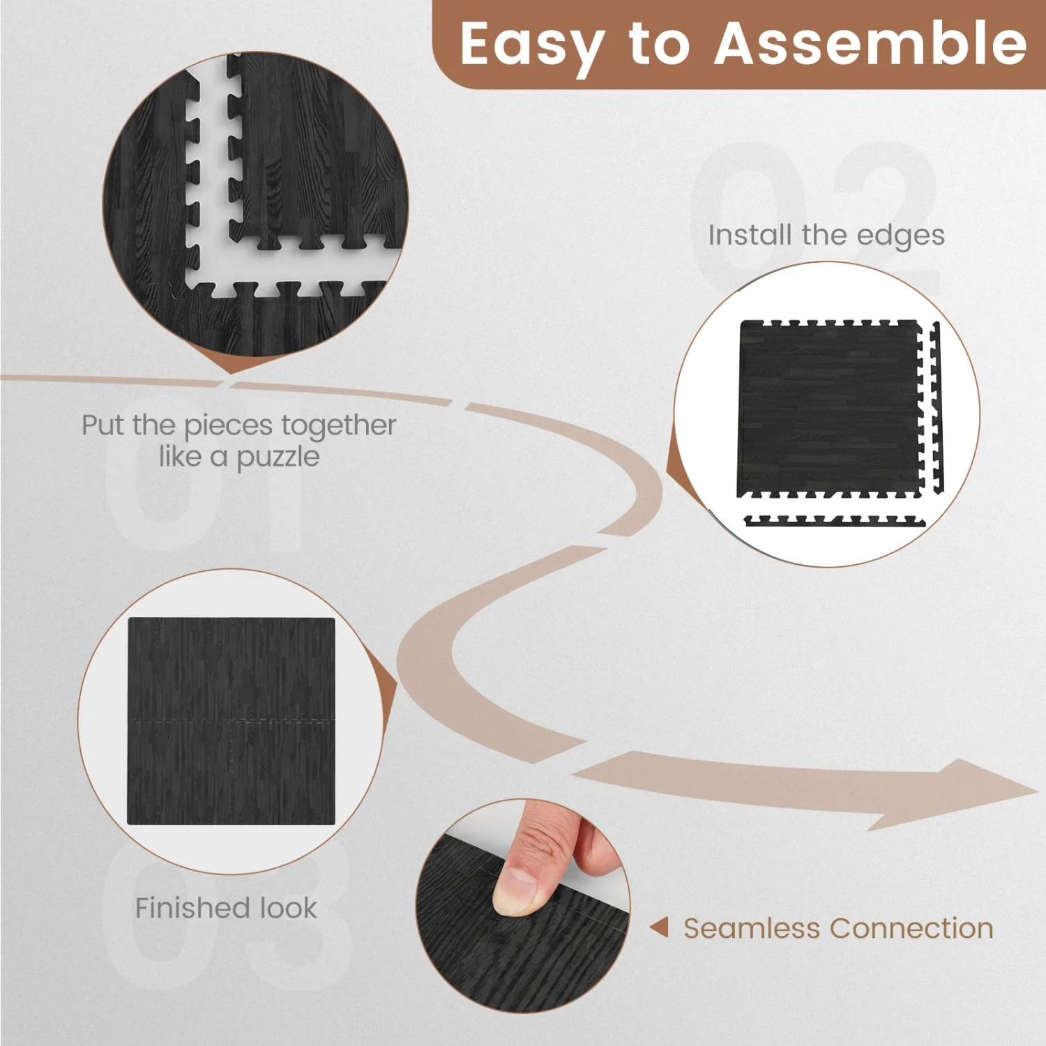 25 Tiles Wood Grain Foam Floor Mats, Black - Image 7