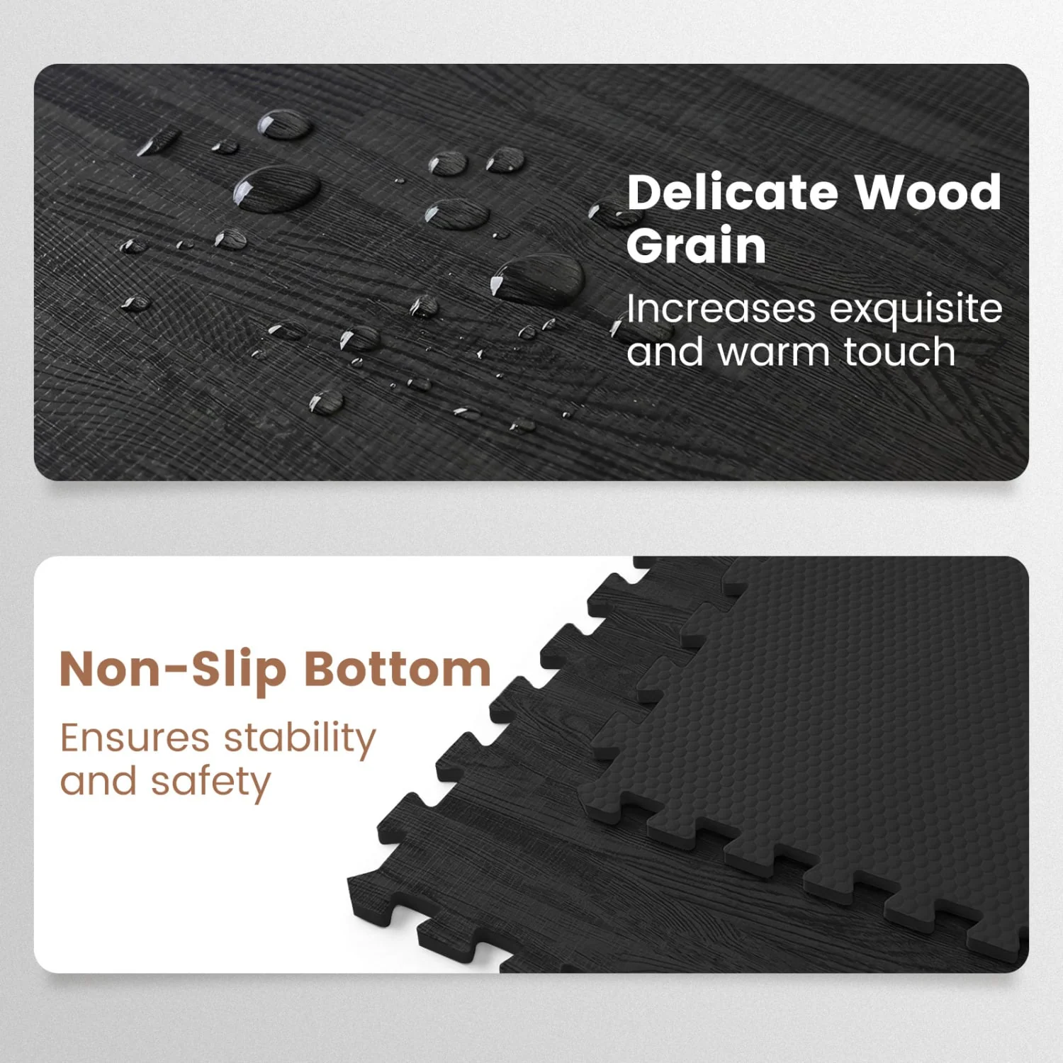 25 Tiles Wood Grain Foam Floor Mats, Black - Image 8